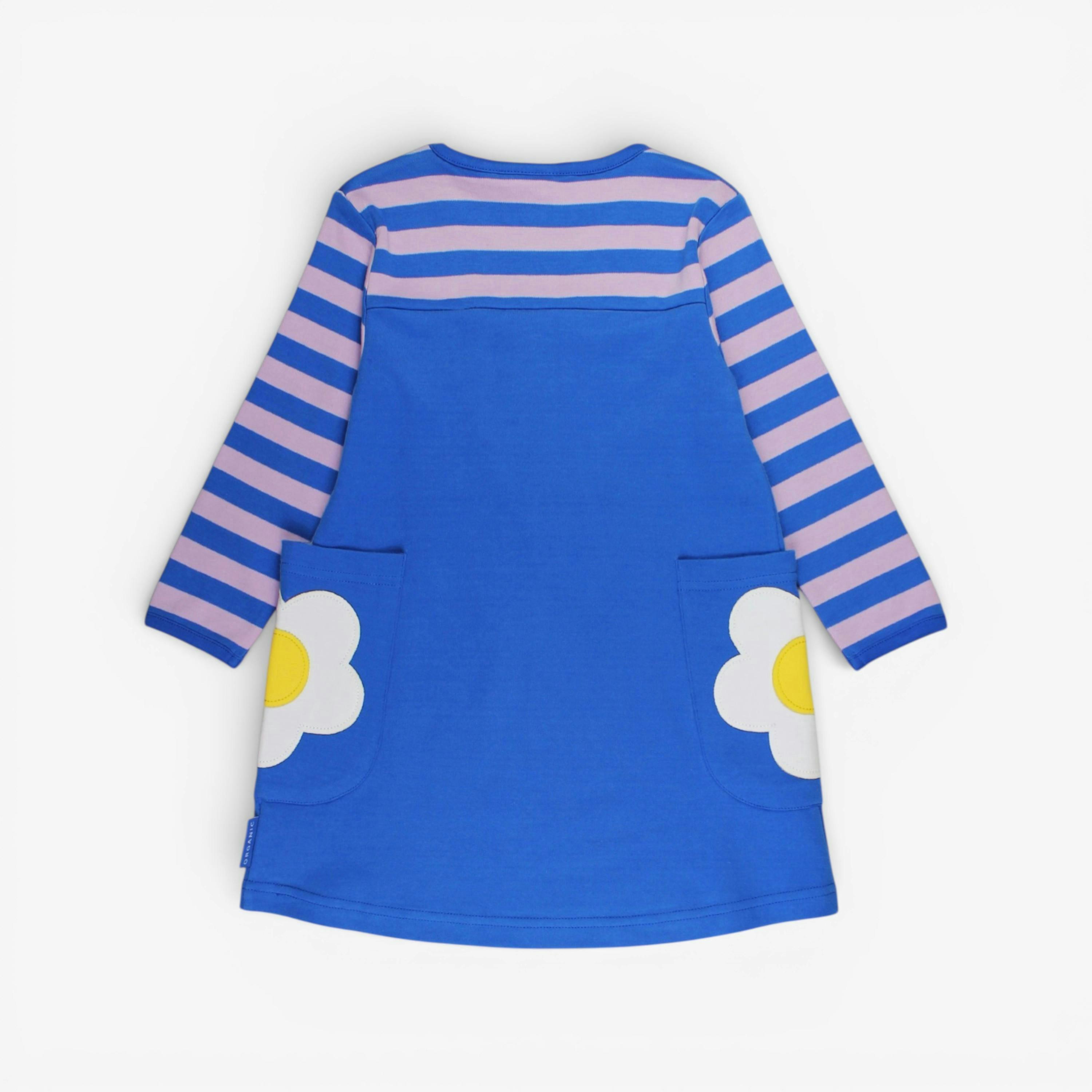Organic Blue Daisy Applique Long-Sleeved Dress , view 3 of 3
