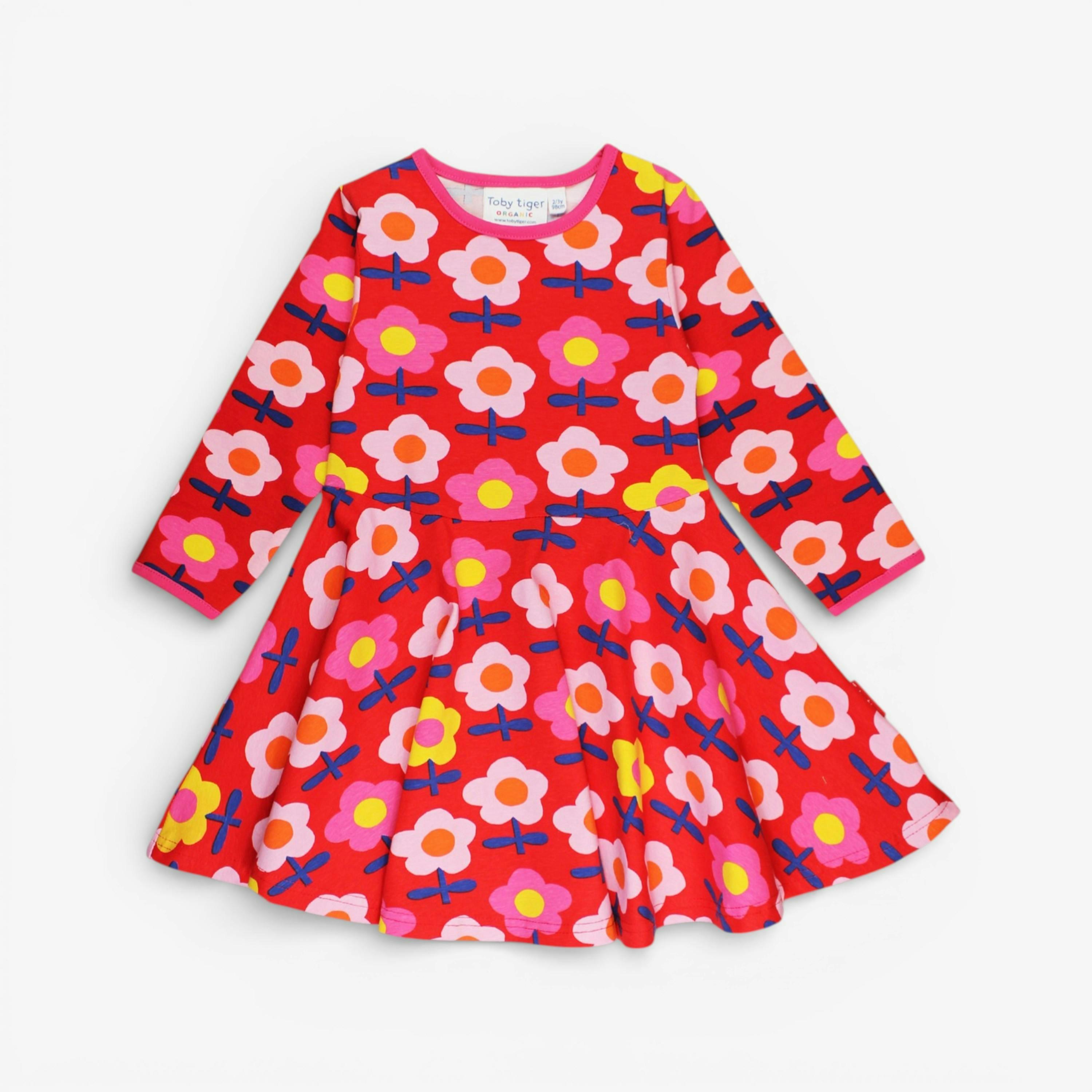 Organic Pink Flower Print Skater Dress , view 1 of 3