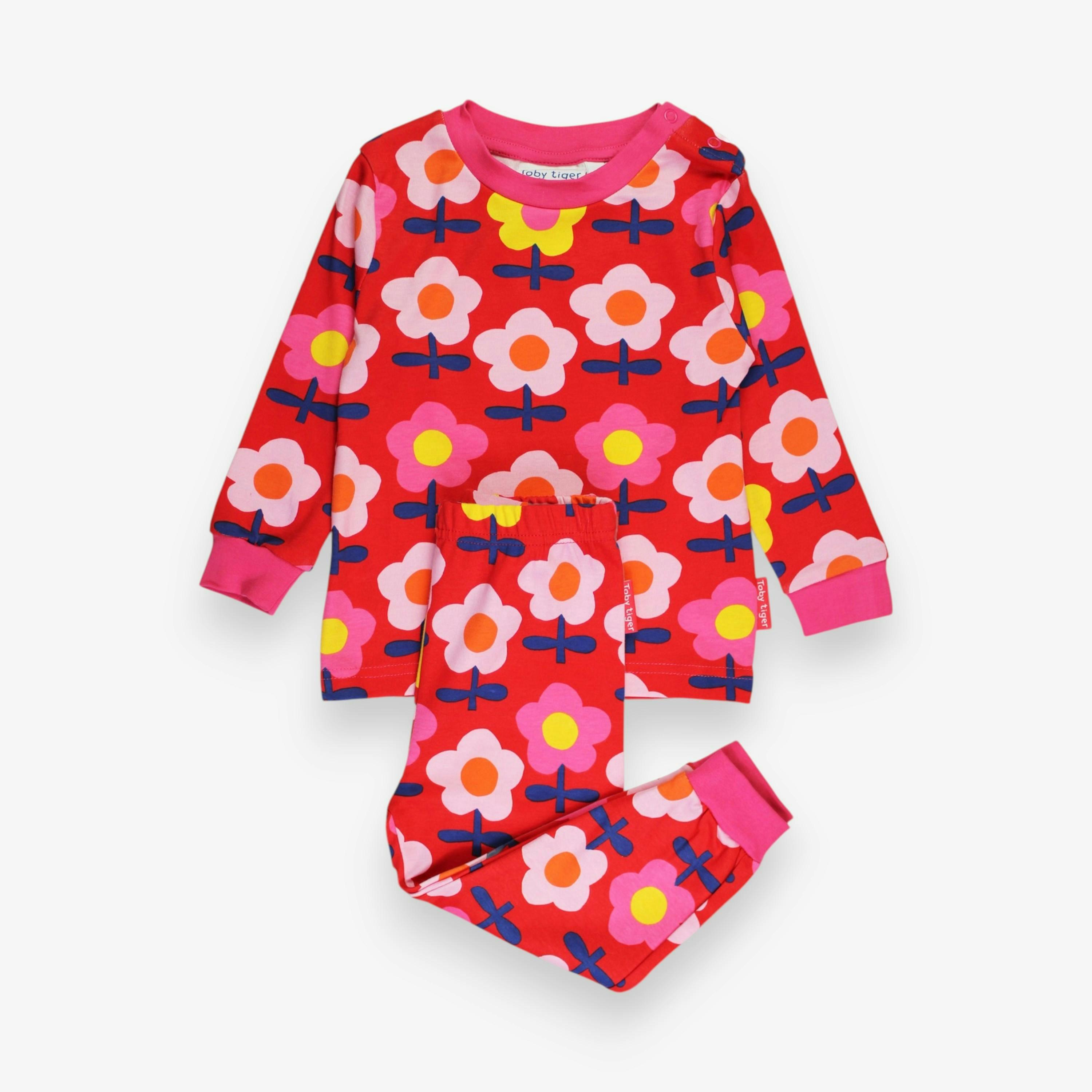 Organic Pink Flower Print Pyjamas , view 1 of 3