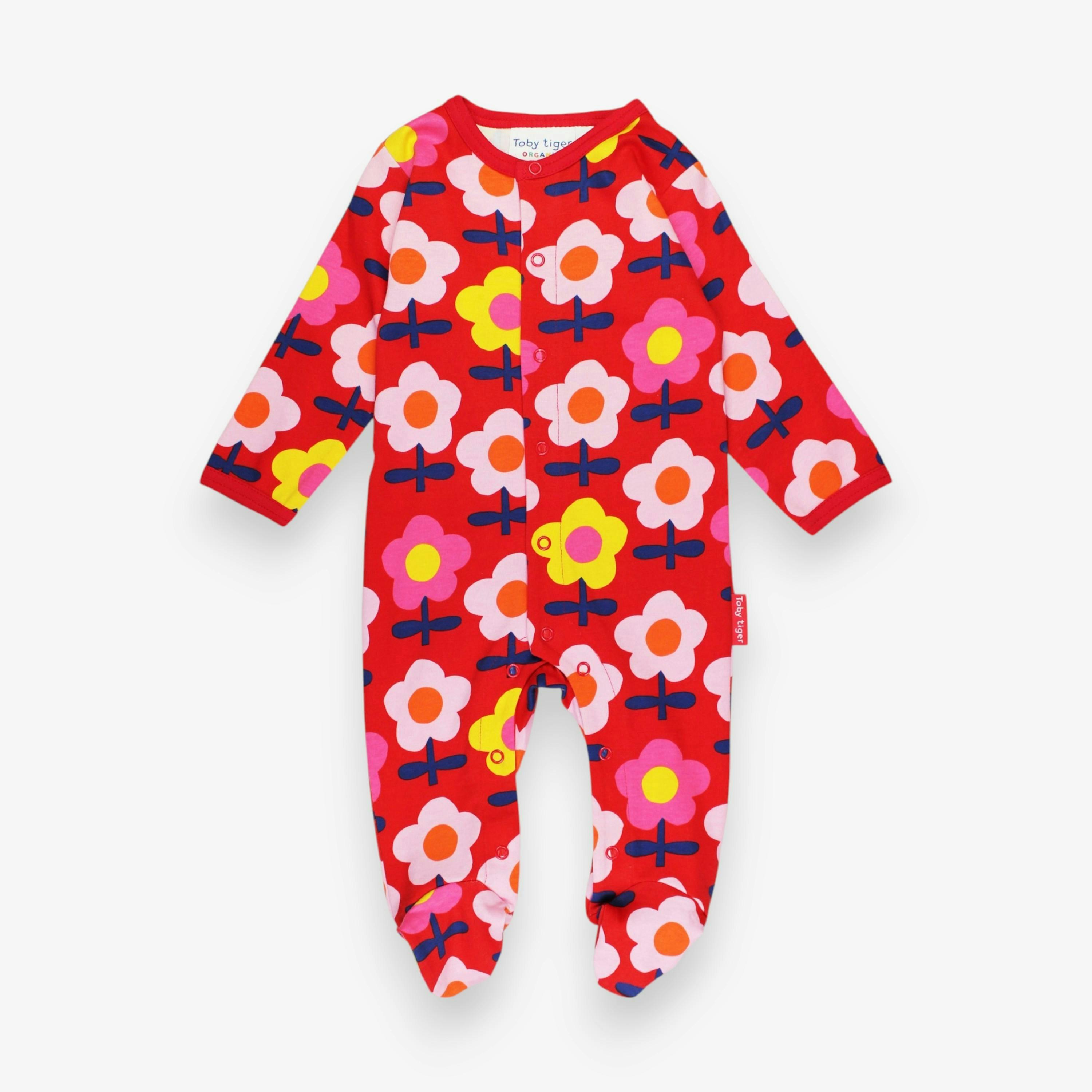 Organic Pink Flower Print Sleepsuit , view 1 of 3