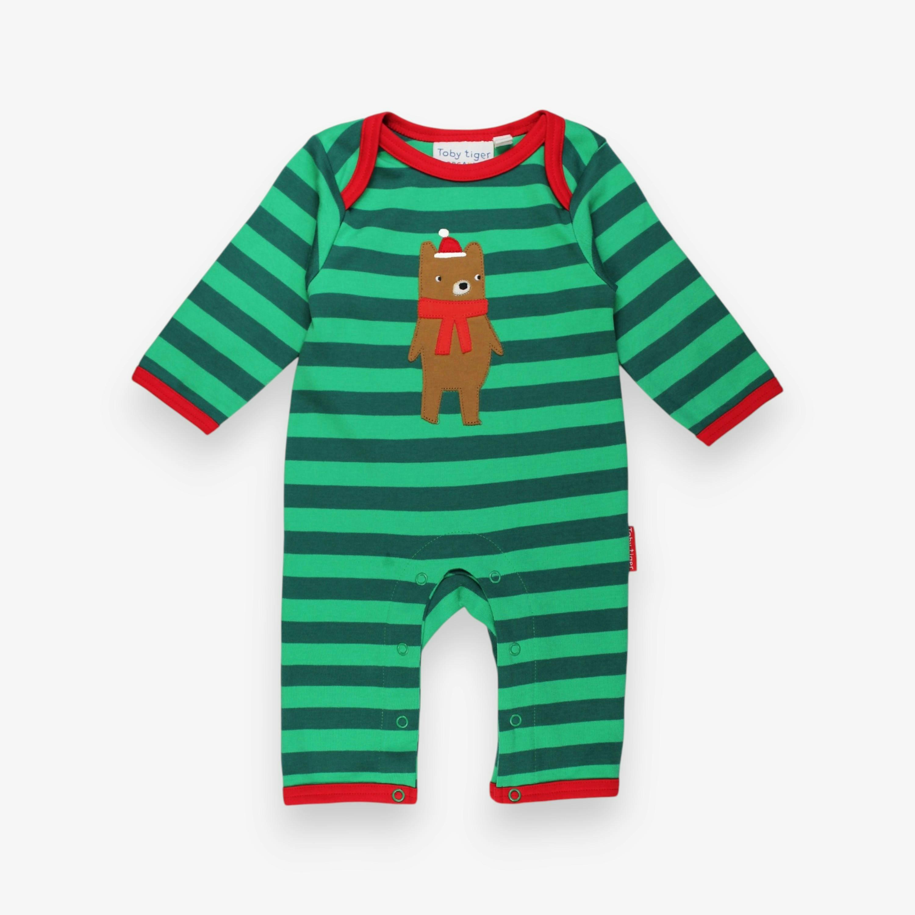 Organic Christmas Bear Applique Sleepsuit , view 1 of 3