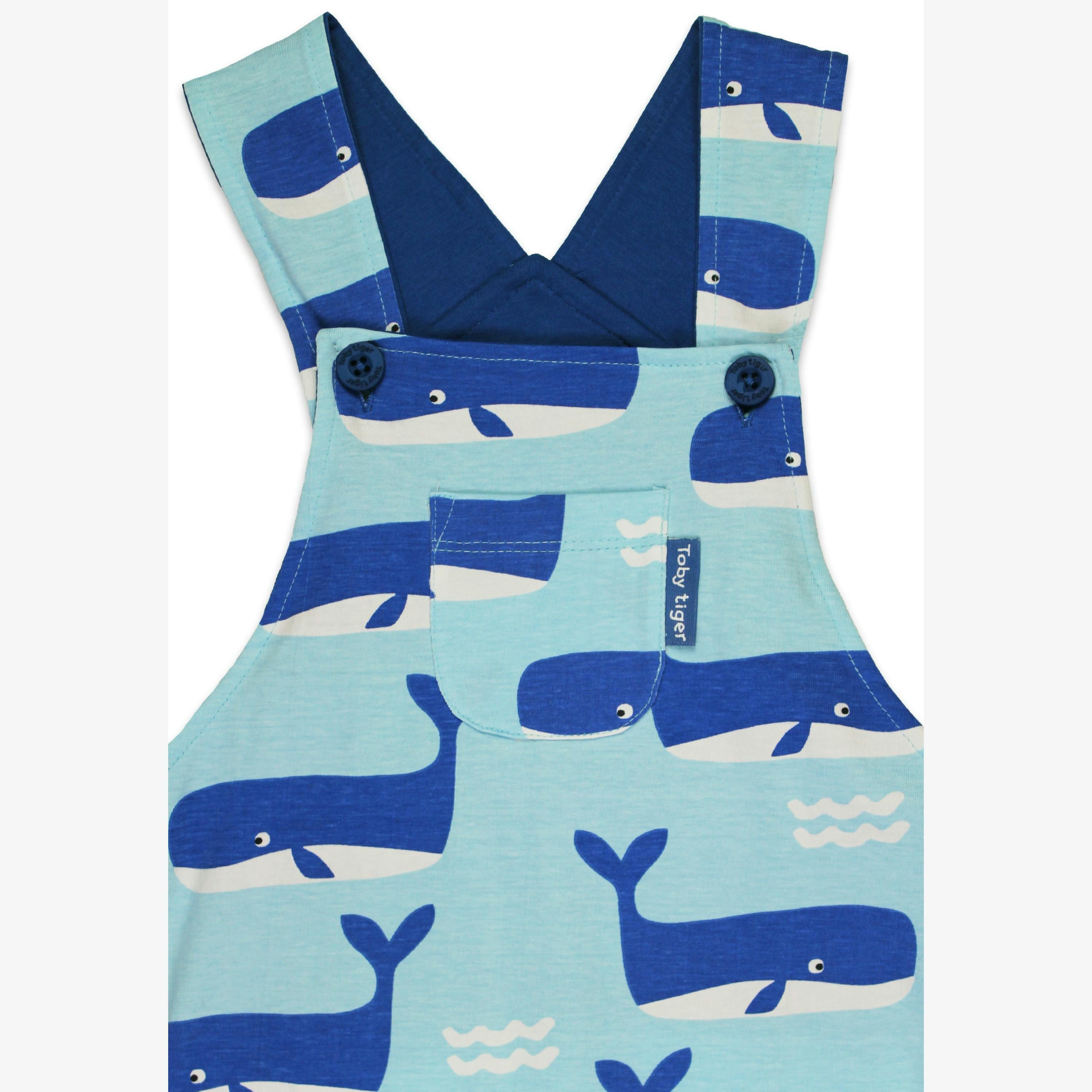 Organic Whale Waves Print Dungaree Shorts , view 2 of 3