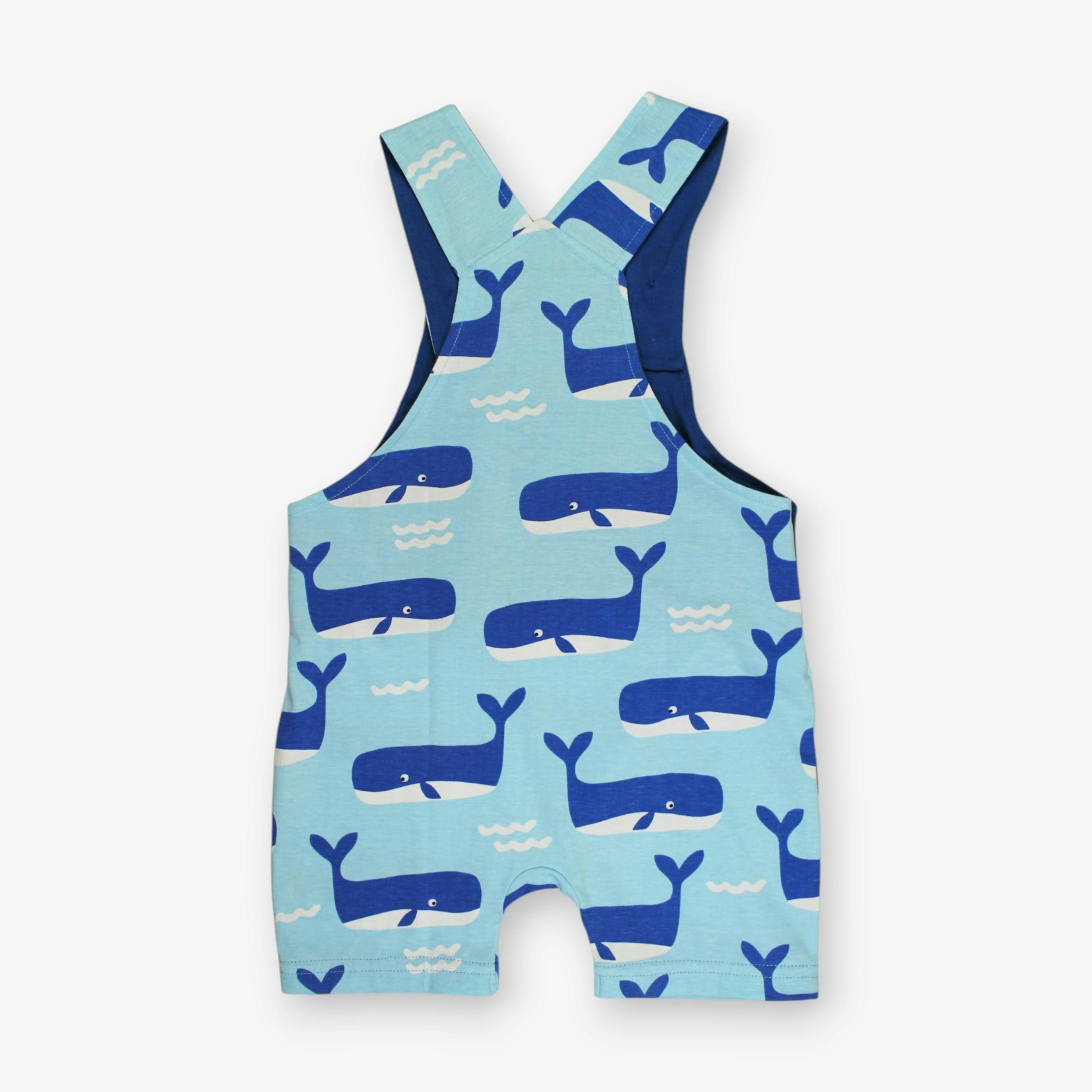 Organic Whale Waves Print Dungaree Shorts , view 3 of 3