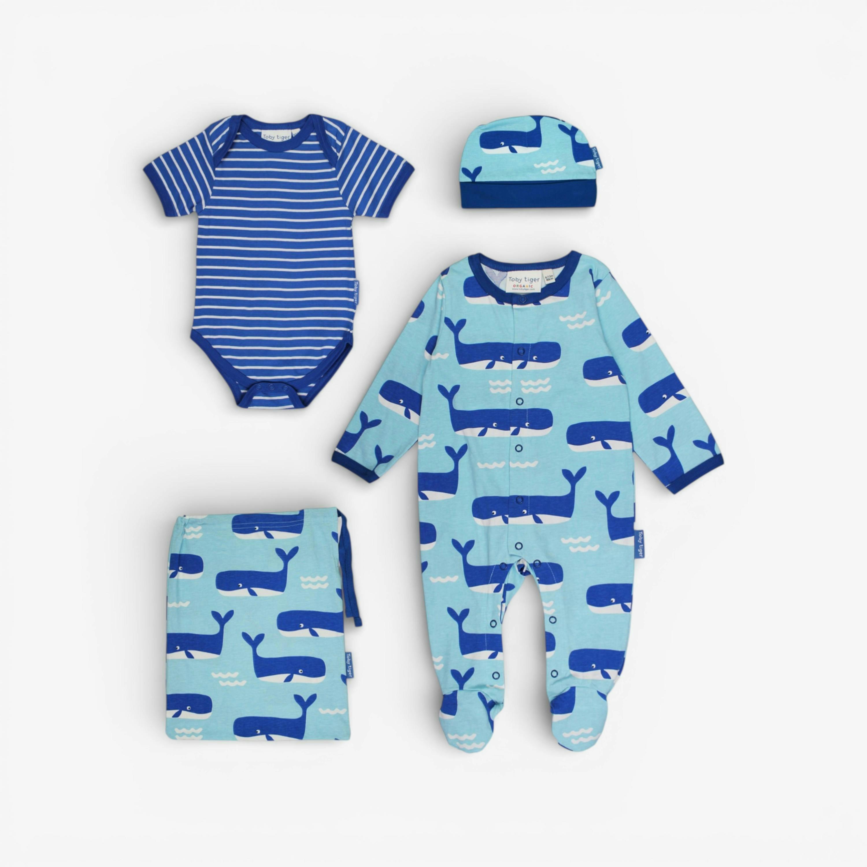 Organic Whale Waves Print Baby Gift Set , view 1 of 5
