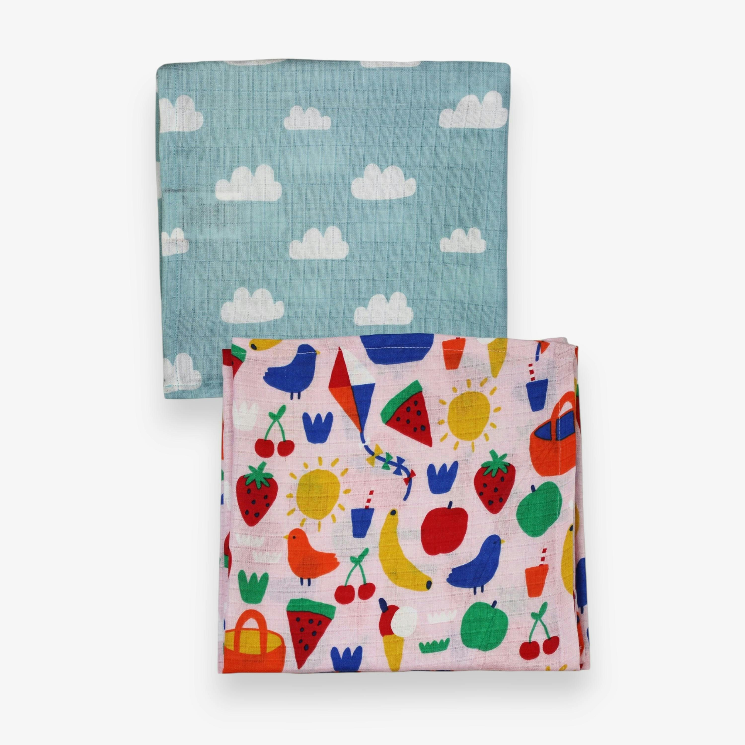 Organic Picnic Print 2 Pack Muslins , view 2 of 3