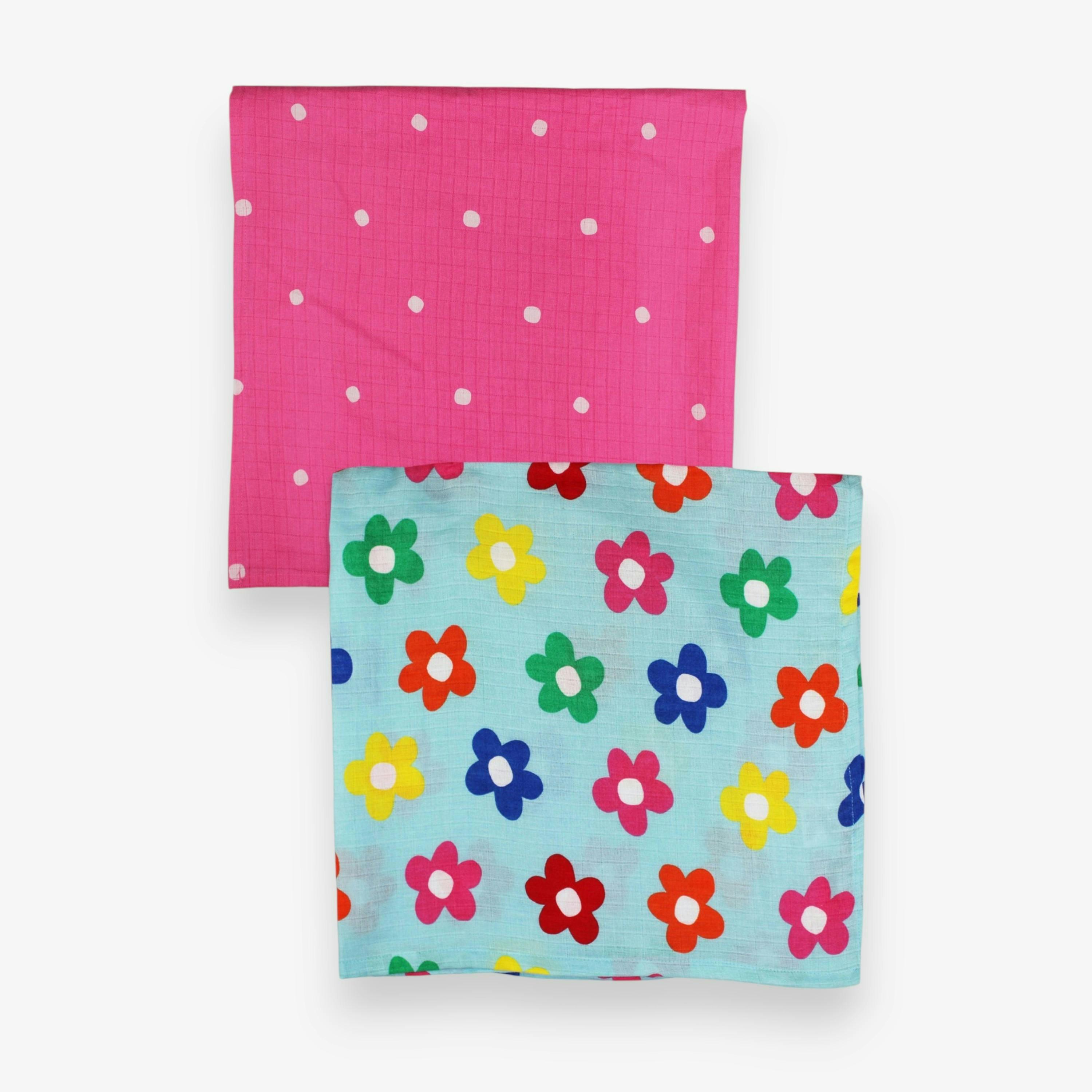 Organic Rainbow Bloom Print 2 Pack Muslins , view 2 of 3