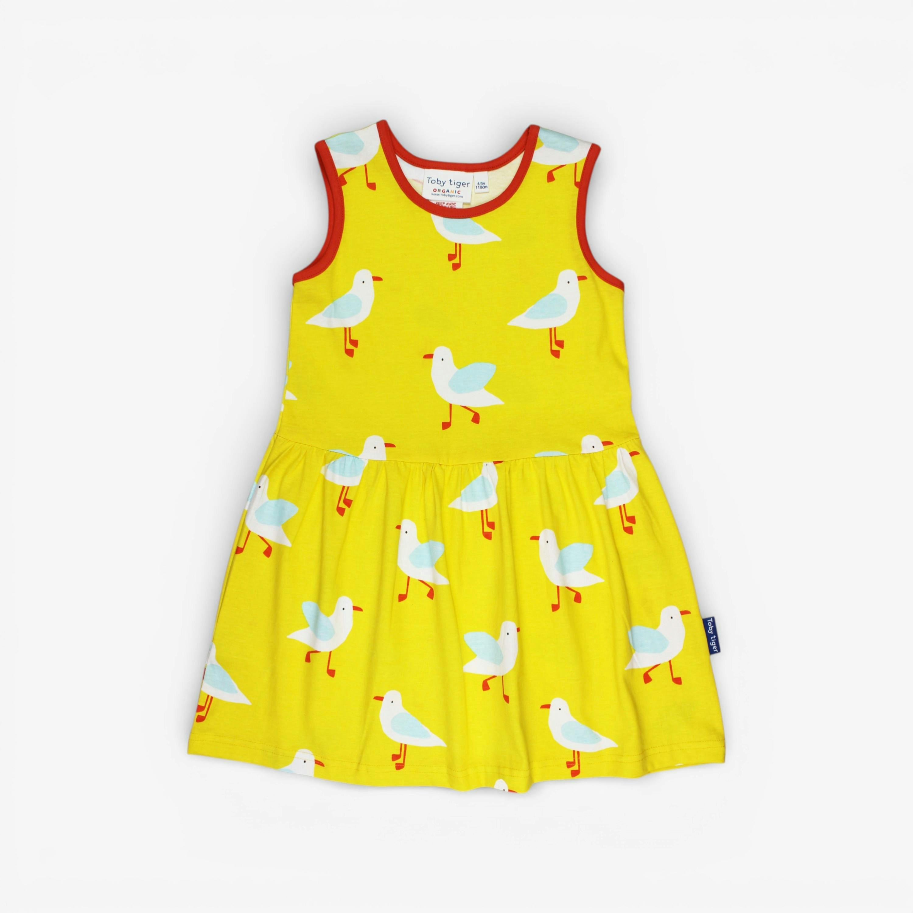 Organic Yellow Seagull Print Summer Dress , view 1 of 1