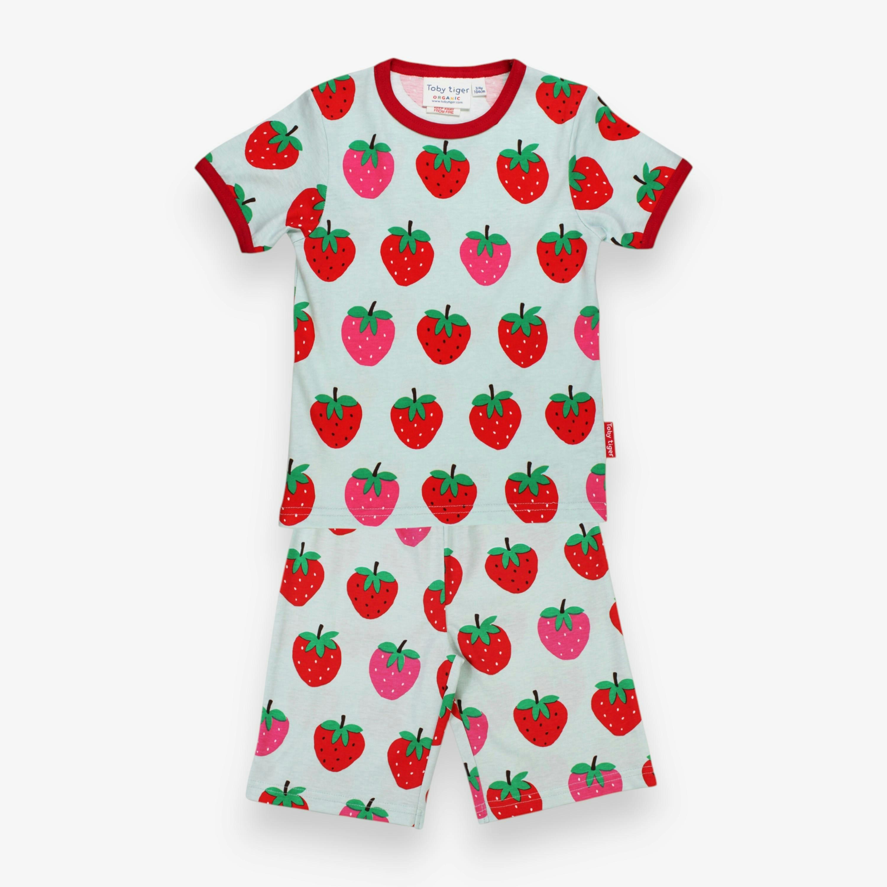 Organic Strawberry Print Short Pyjamas , view 1 of 3