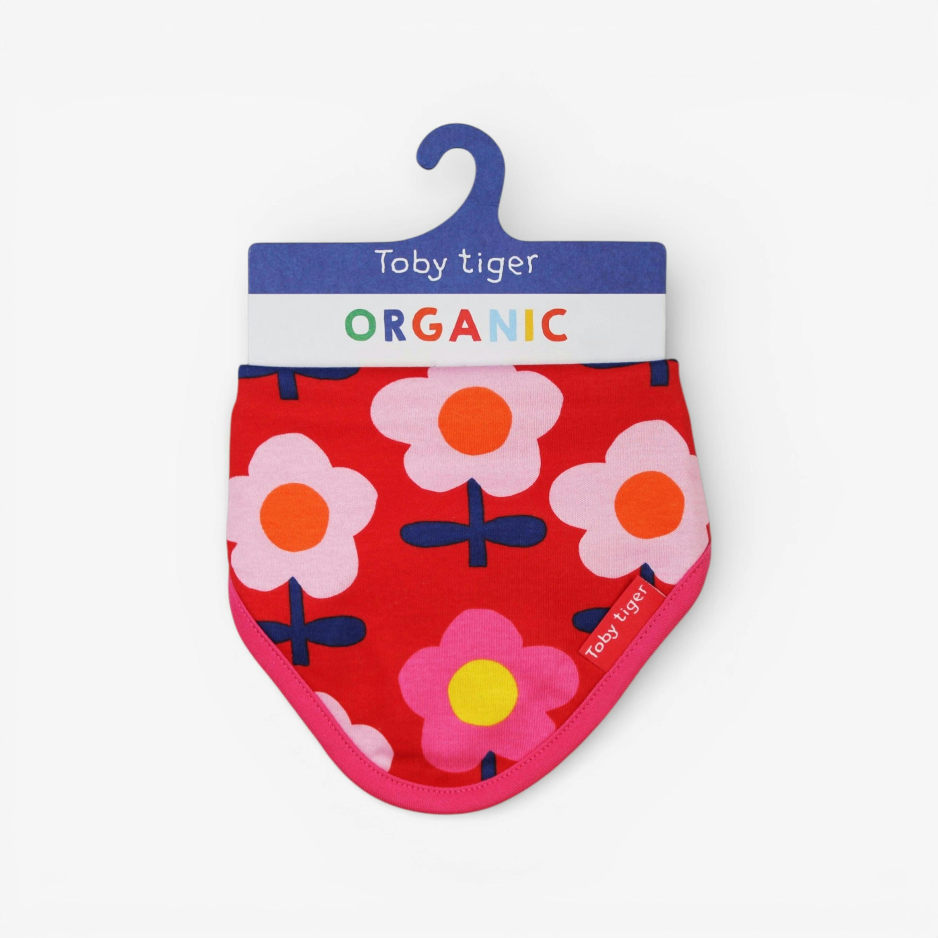 Organic Pink Flower Print Dribble Bib , view 1 of 3
