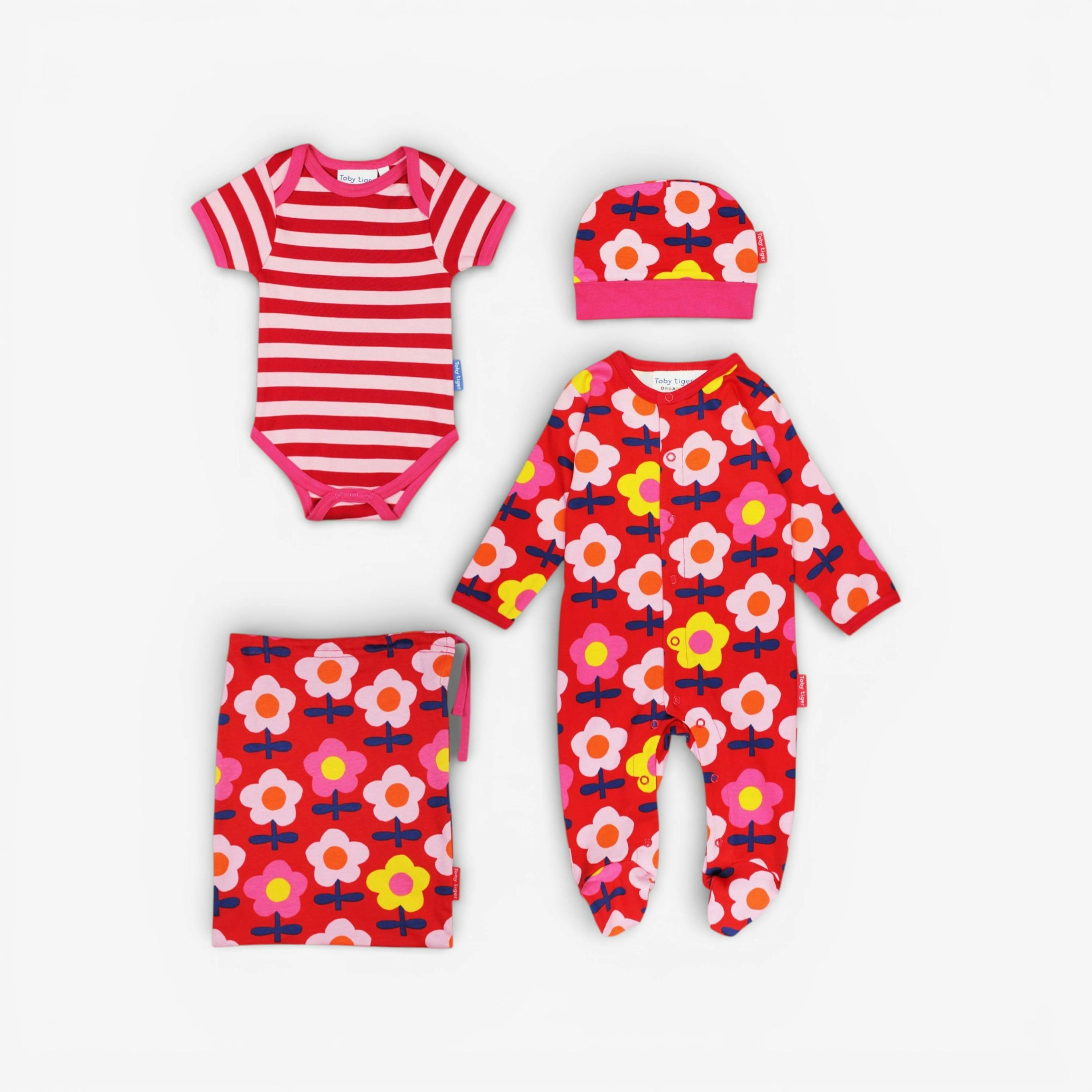Organic Pink Flower Print Baby Gift Set , view 1 of 2