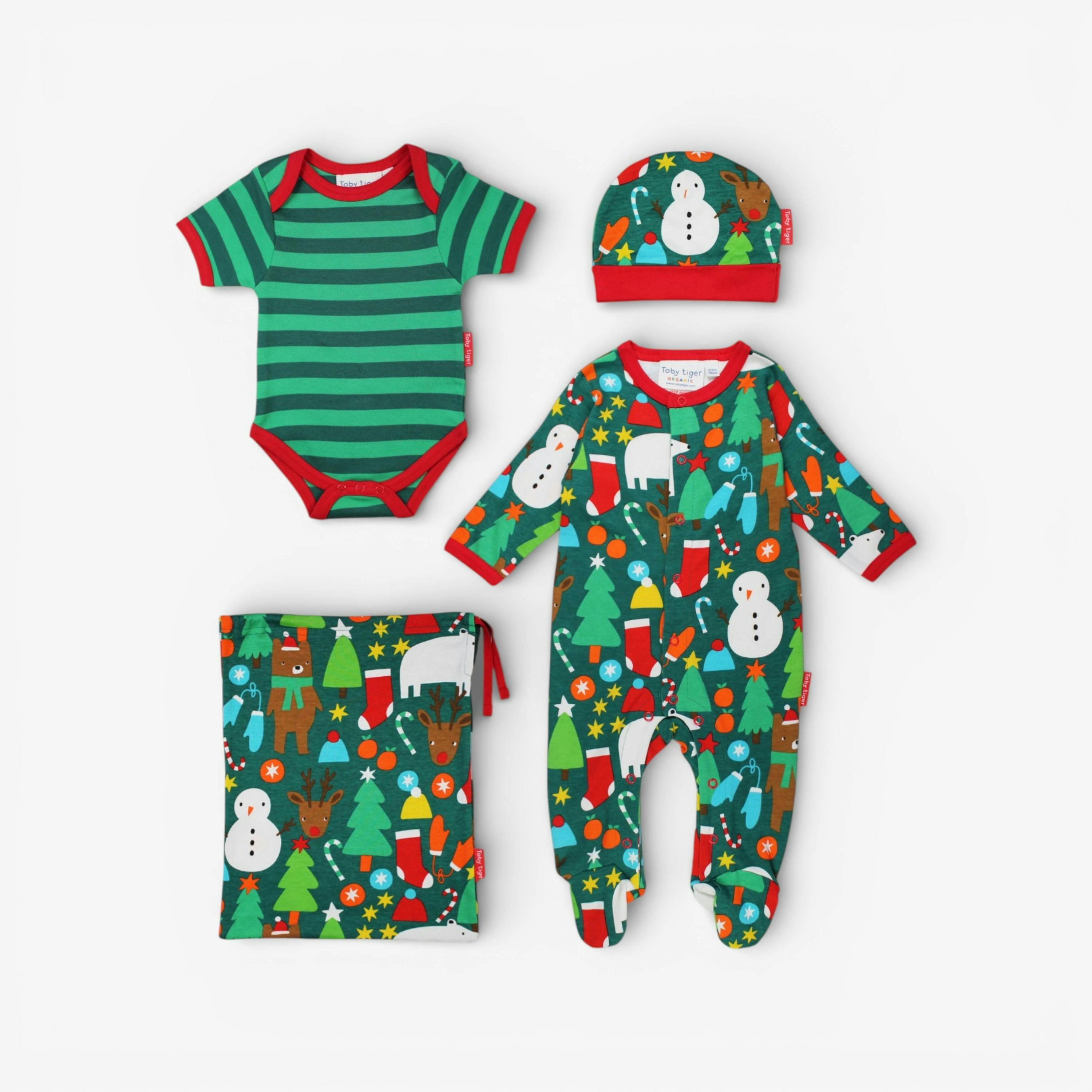 Organic Christmas Bear Print Baby Gift Set , view 1 of 3