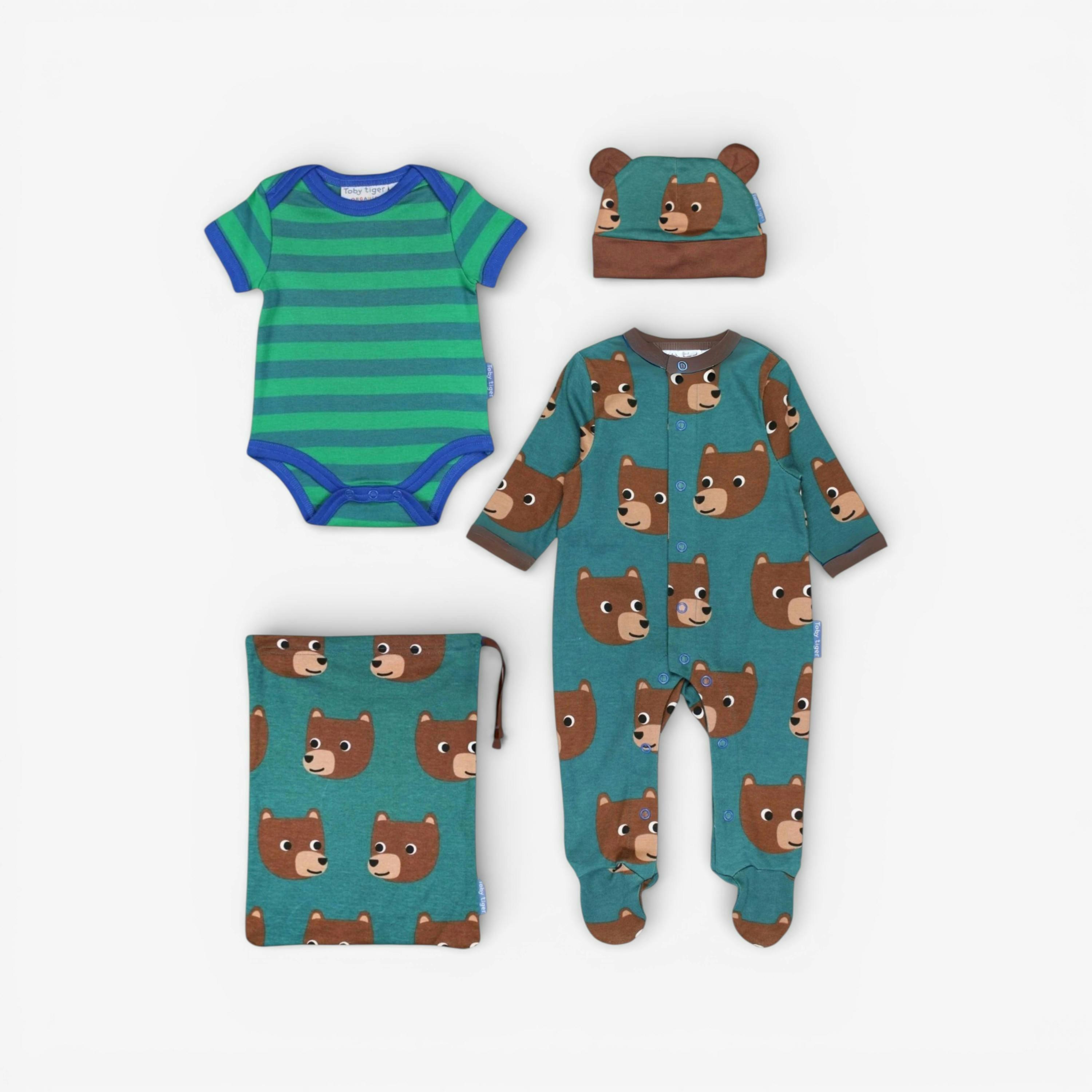Organic Brown Bear Print Baby Gift Set , view 1 of 3