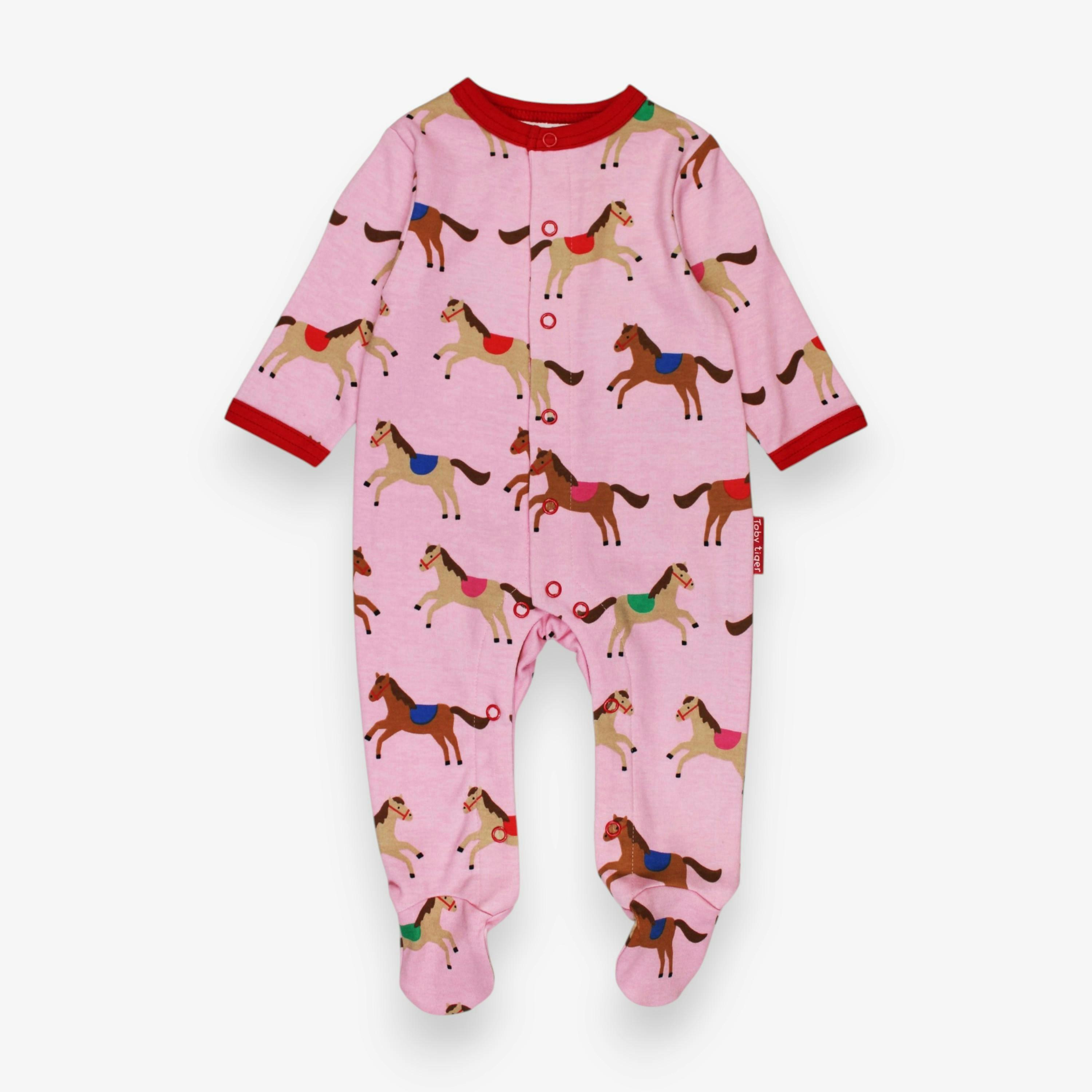 Organic Pink Horse and Pony Print Sleepsuit , view 1 of 3