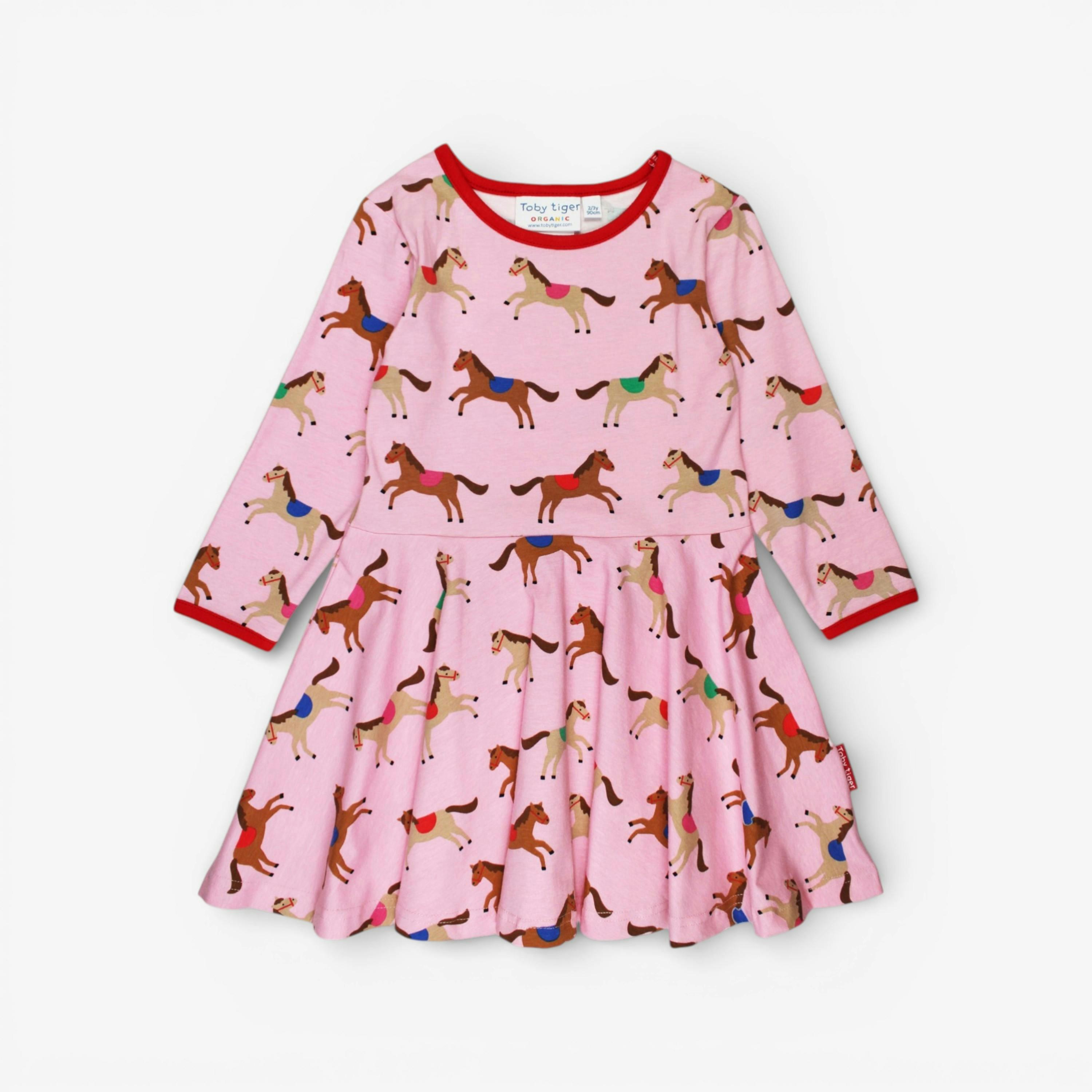 Organic Pink Horse and Pony Print Skater Dress , view 1 of 3