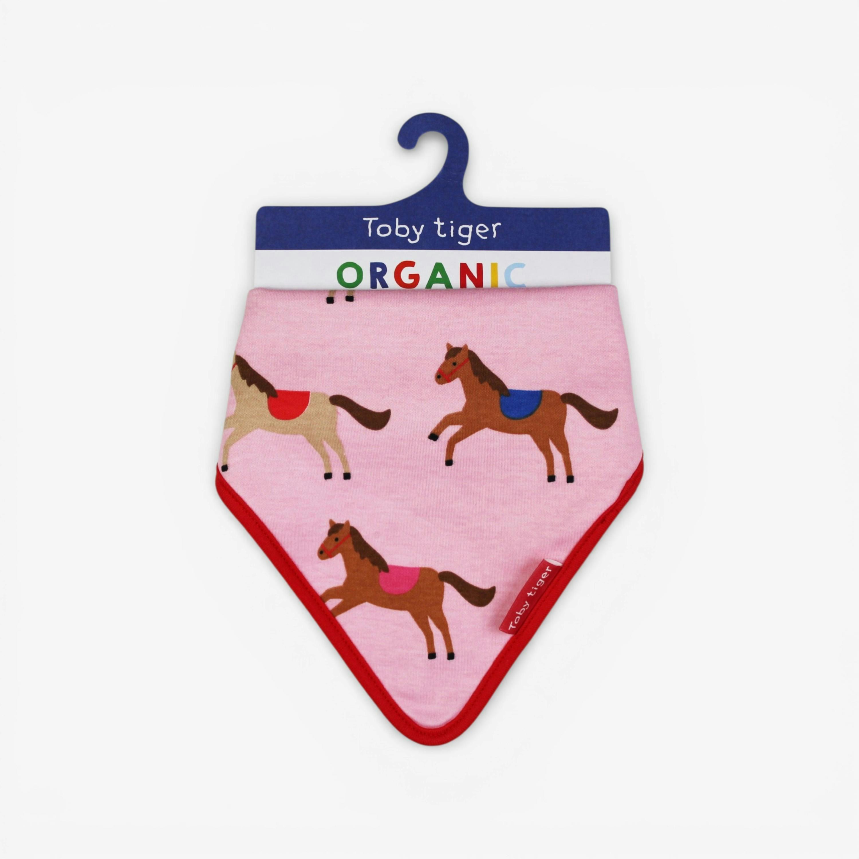 Organic Pink Horse and Pony Print Dribble Bib , view 1 of 3