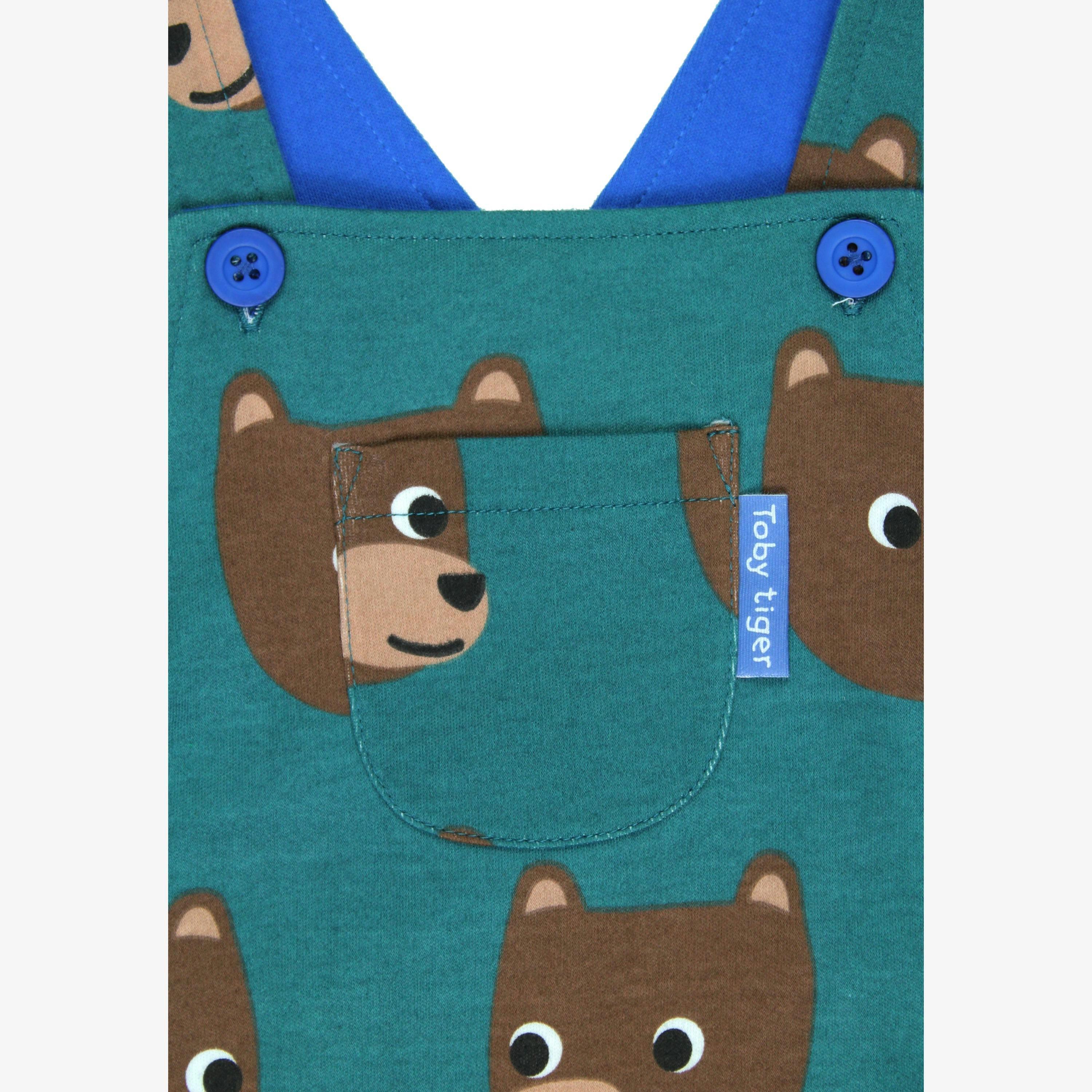 Organic Brown Bear Print Dungarees , view 2 of 3