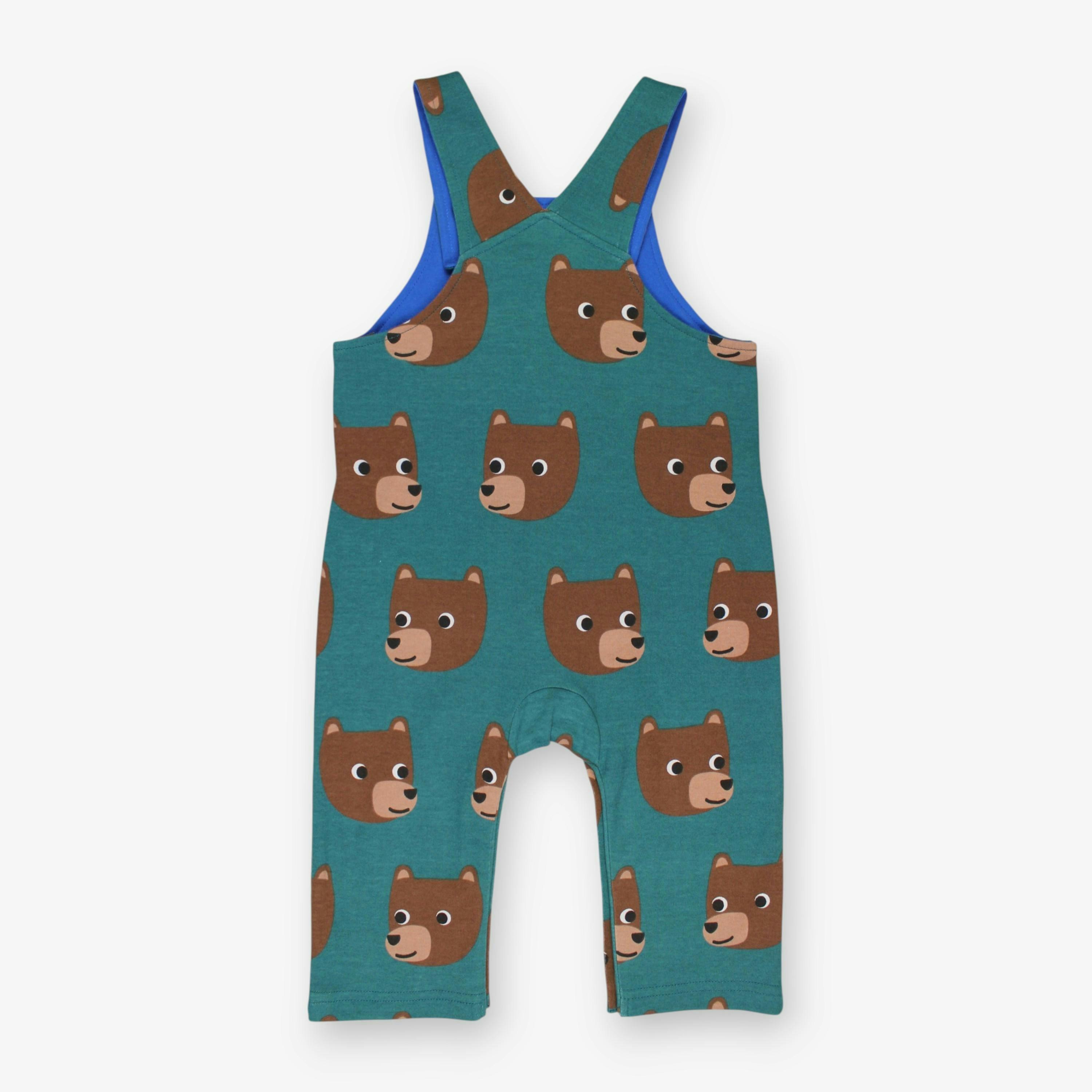 Organic Brown Bear Print Dungarees , view 3 of 3