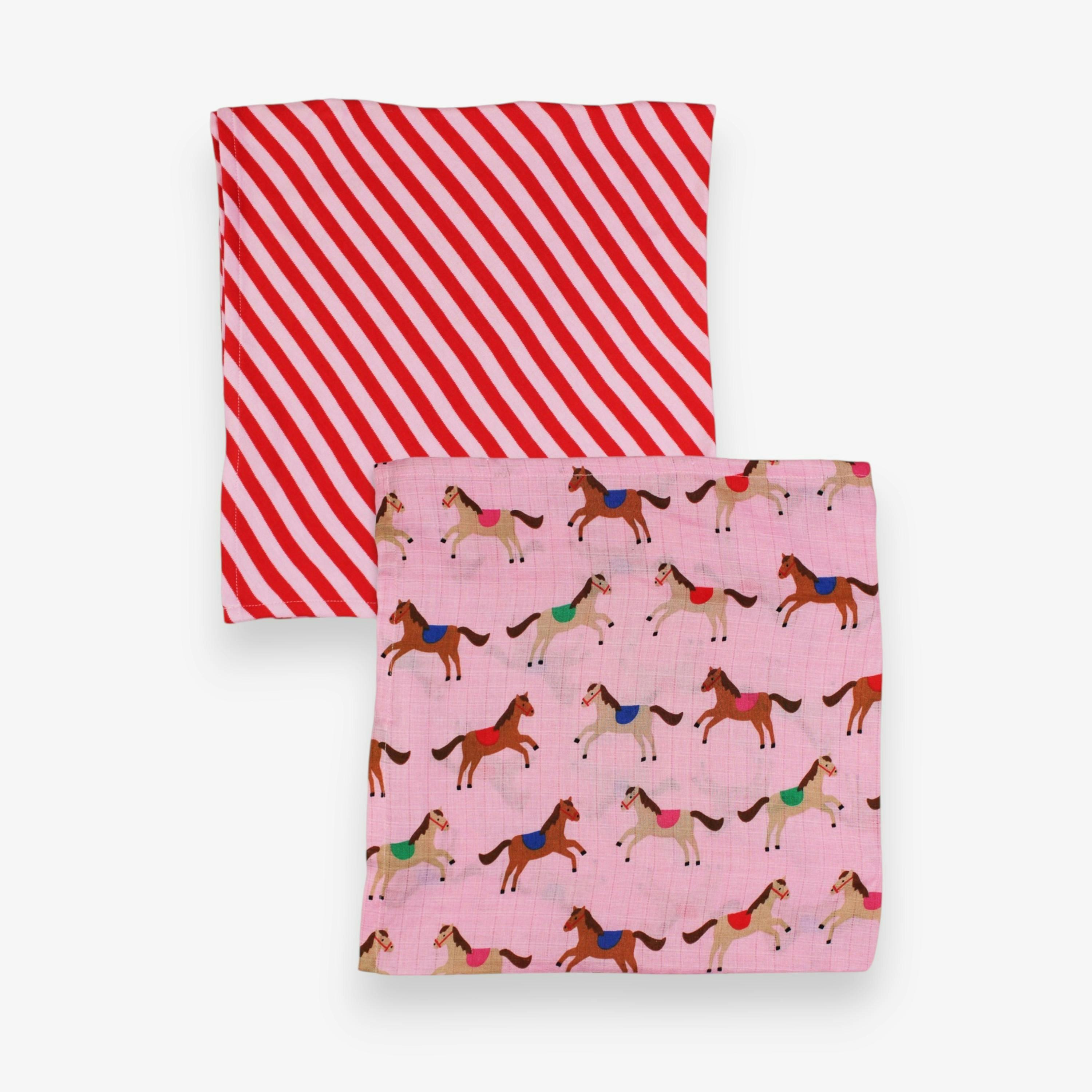Organic Pink Horse and Pony Print 2 Pack Muslin , view 2 of 3