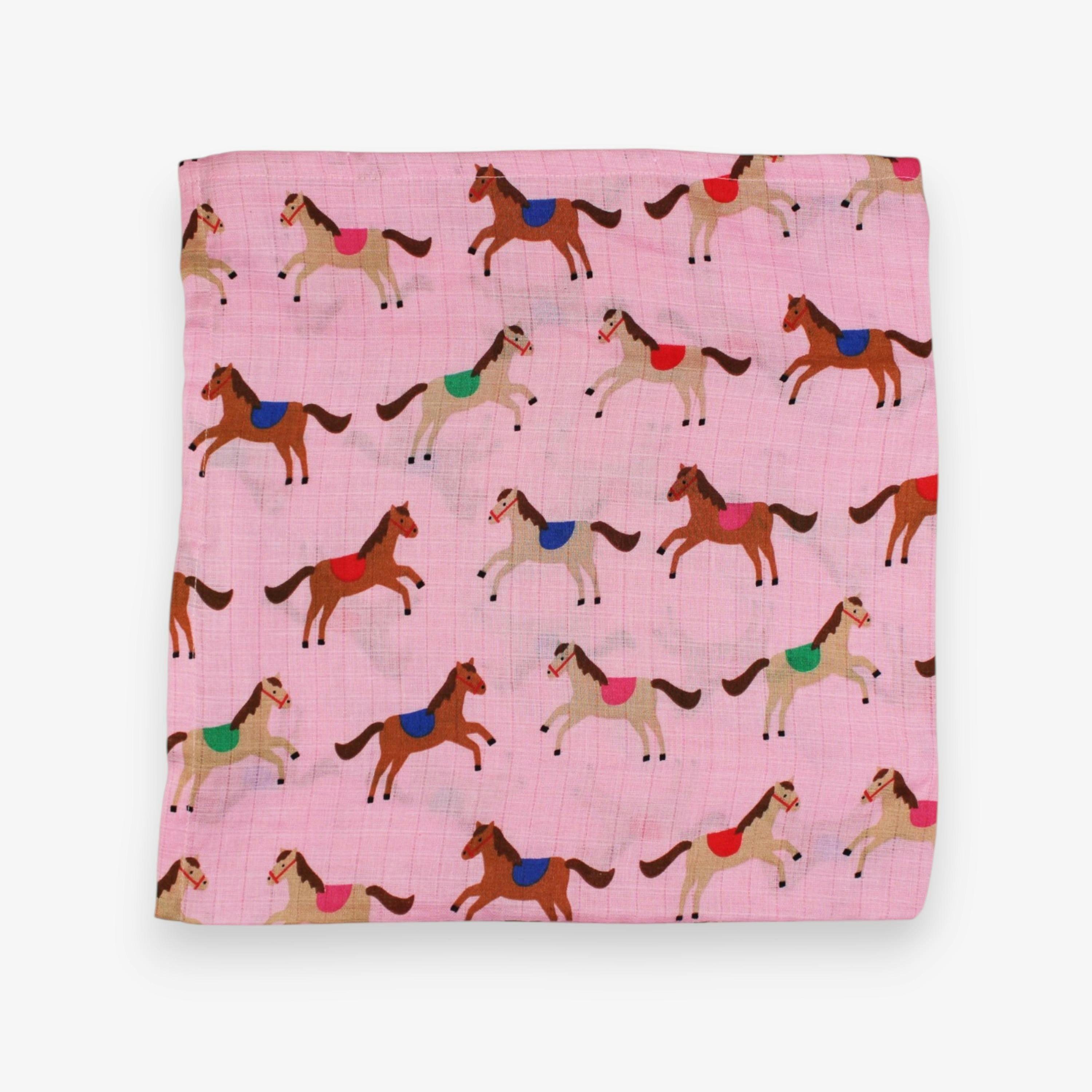 Organic Pink Horse and Pony Print 2 Pack Muslin , view 3 of 3