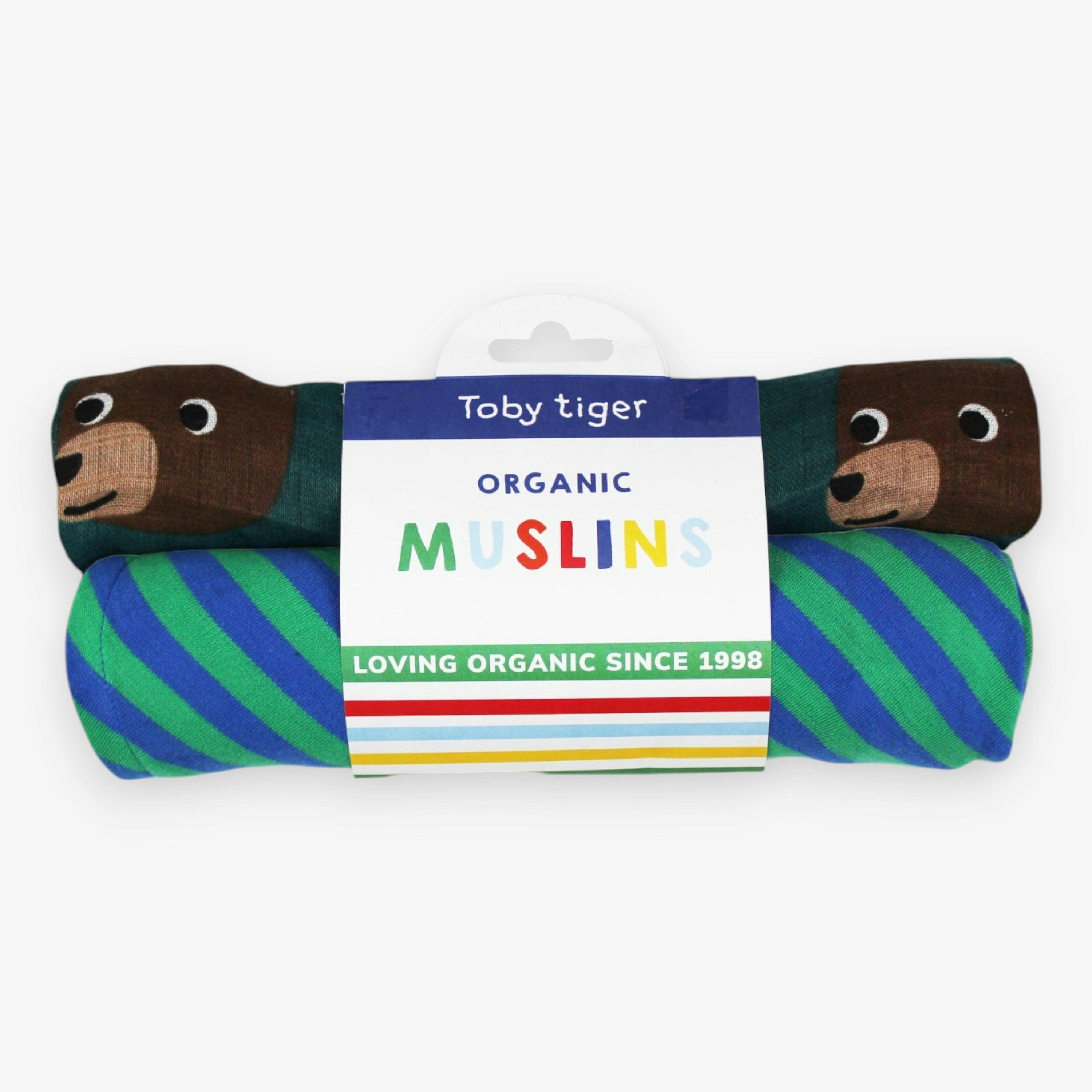 Organic Brown Bear Print 2 Pack Muslin , view 1 of 3