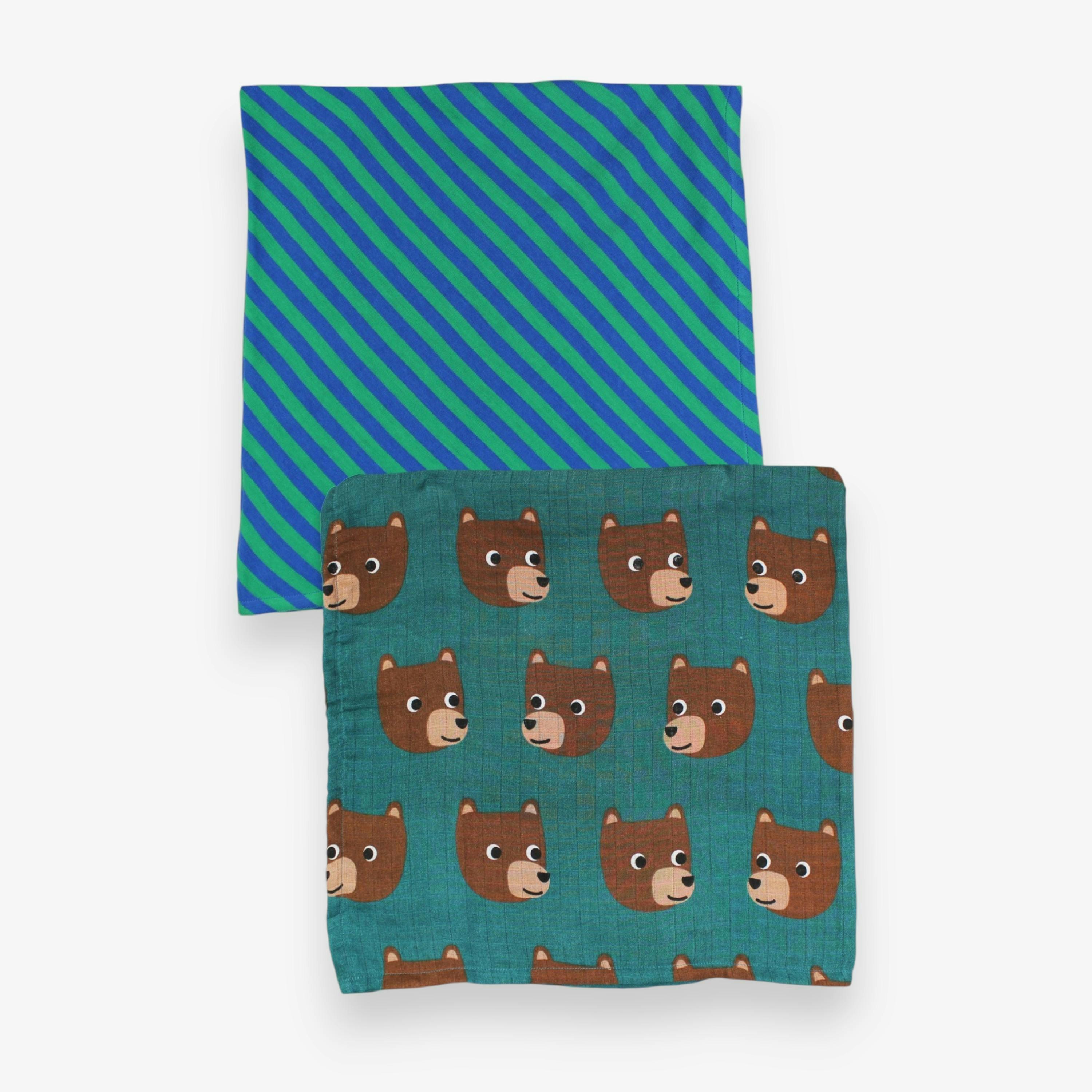 Organic Brown Bear Print 2 Pack Muslin , view 2 of 3