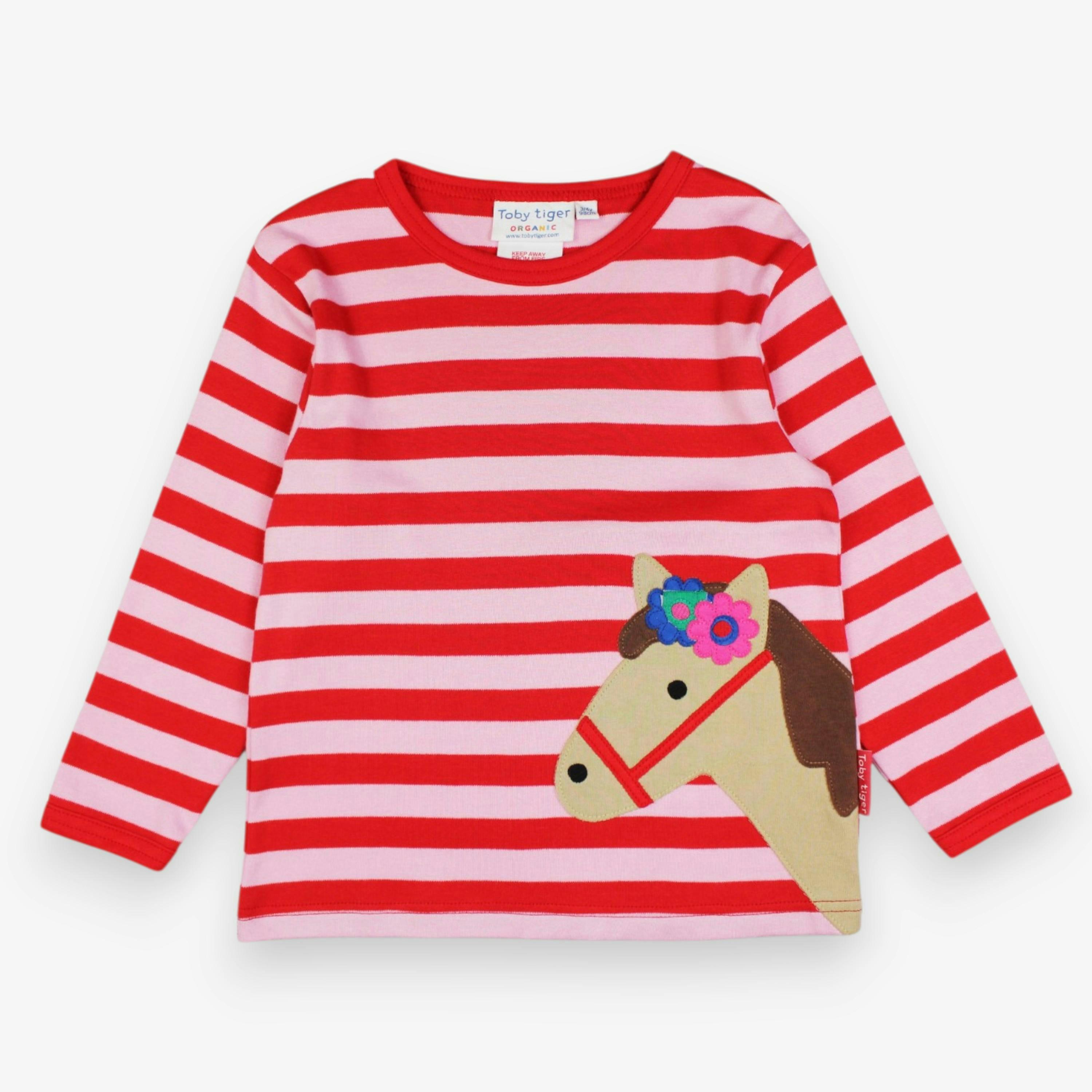 Organic Pink Horse Applique Long Sleeved T-Shirt , view 1 of 3