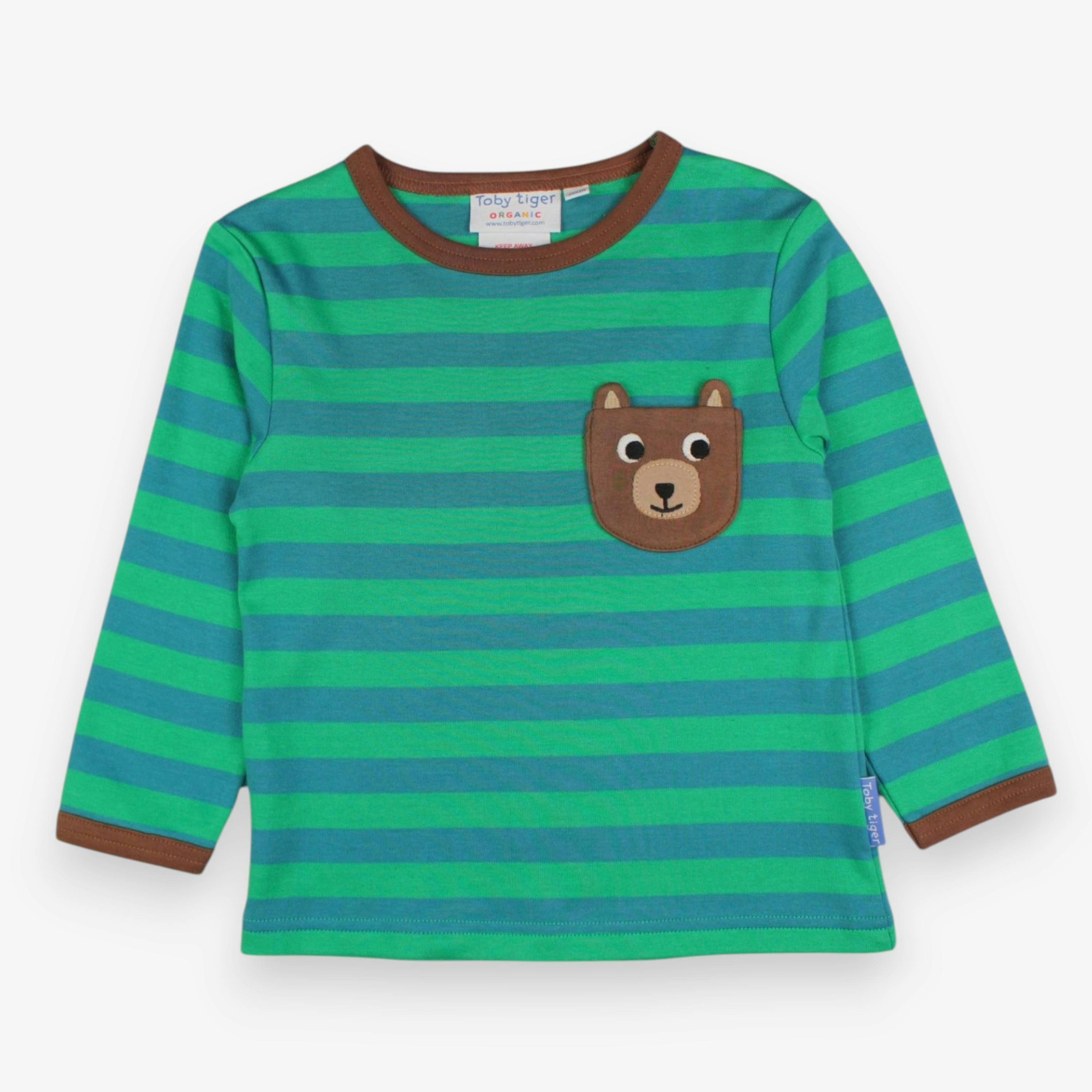 Organic Brown Bear Pocket Applique Long-Sleeved T-Shirt , view 1 of 2
