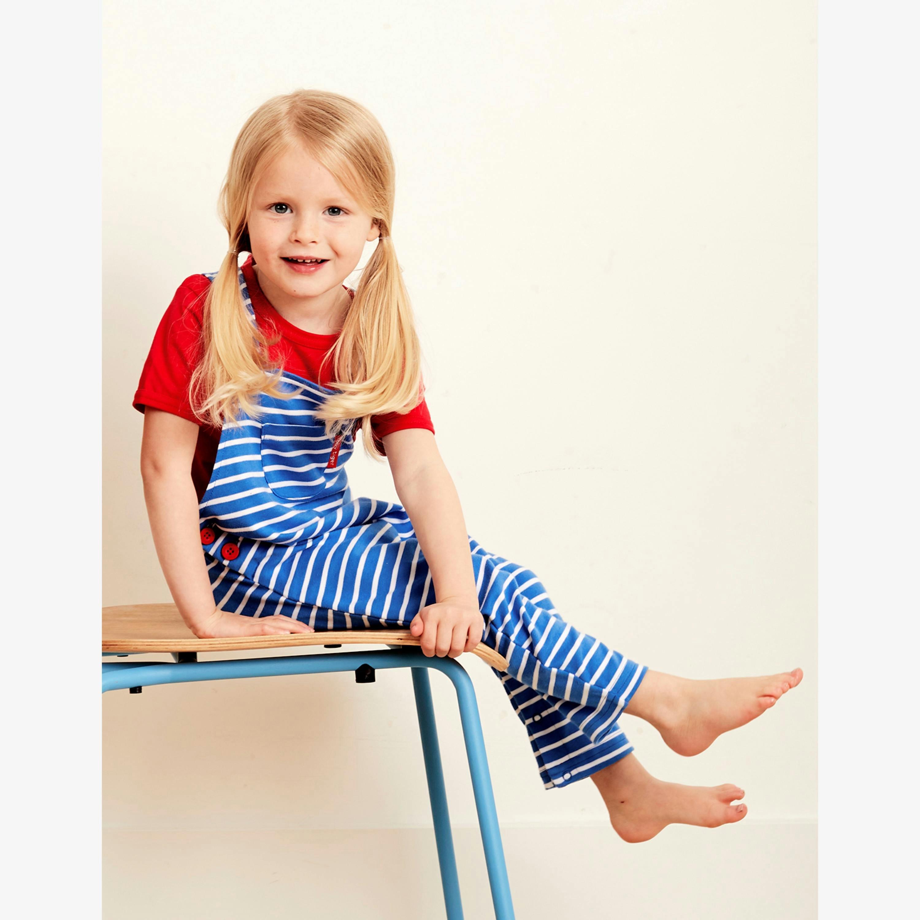 Organic Blue Breton Stripe Dungarees , view 2 of 2
