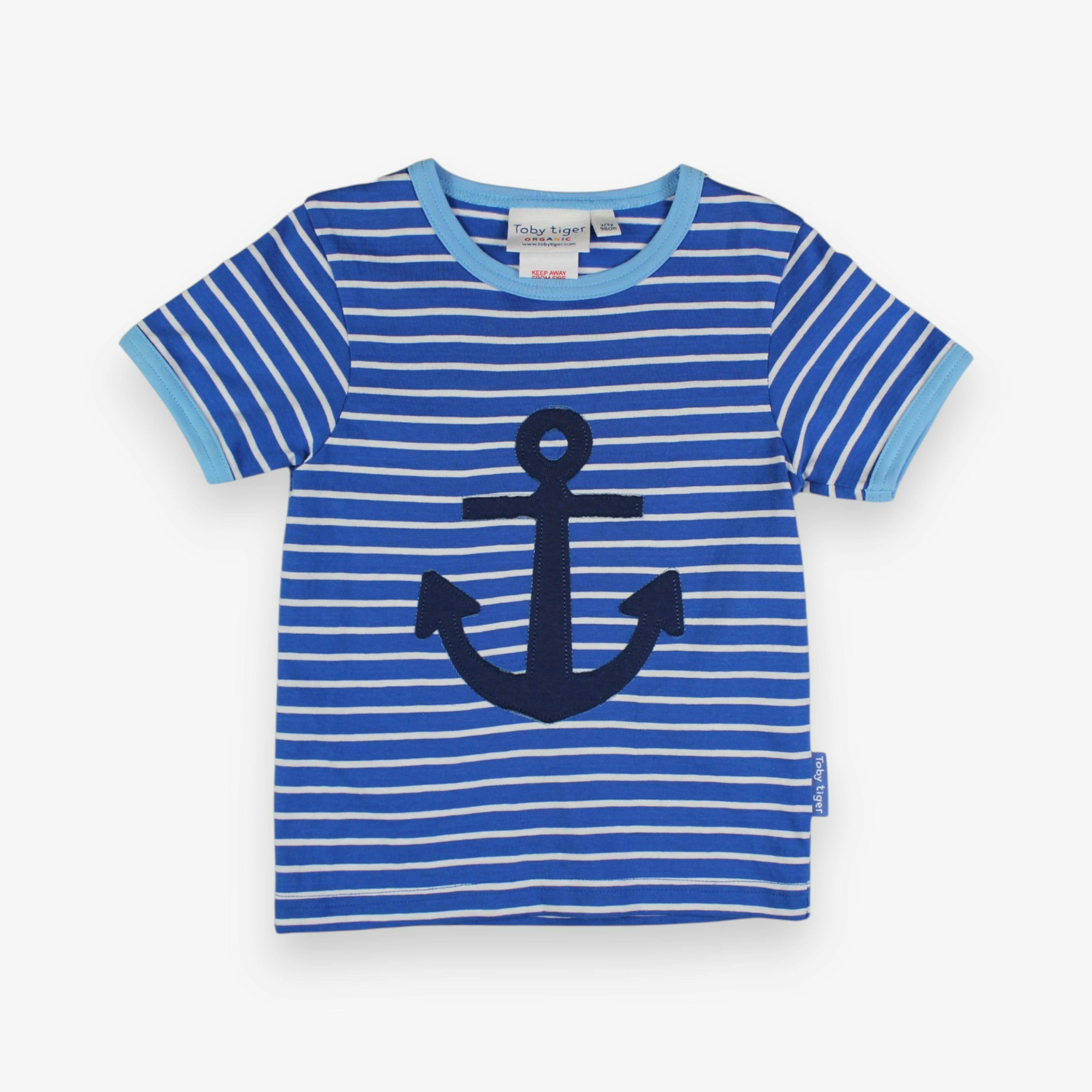 Organic Blue Anchor Applique Short-Sleeved T-Shirt , view 1 of 3