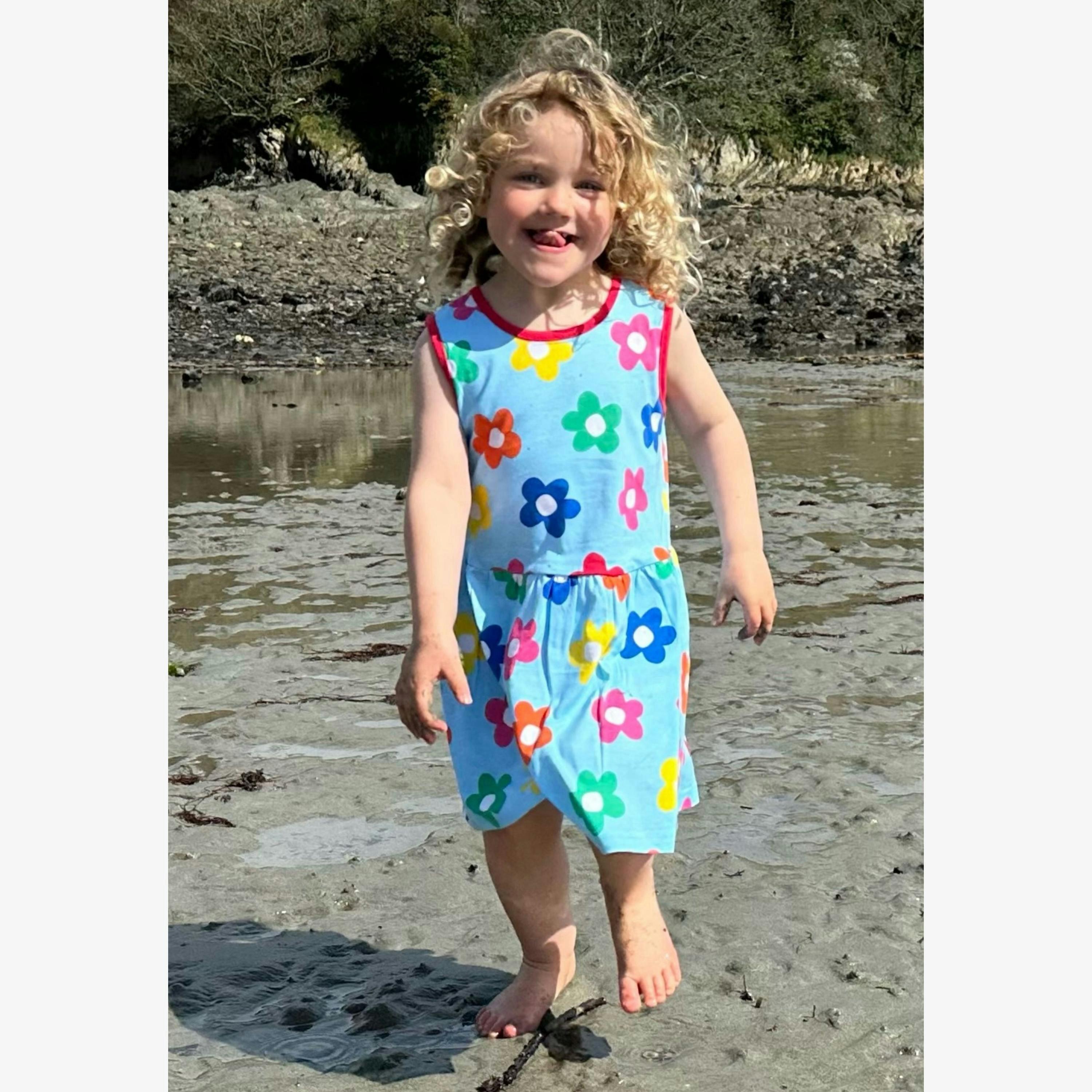 Organic Rainbow Bloom Print Summer Dress , view 3 of 4