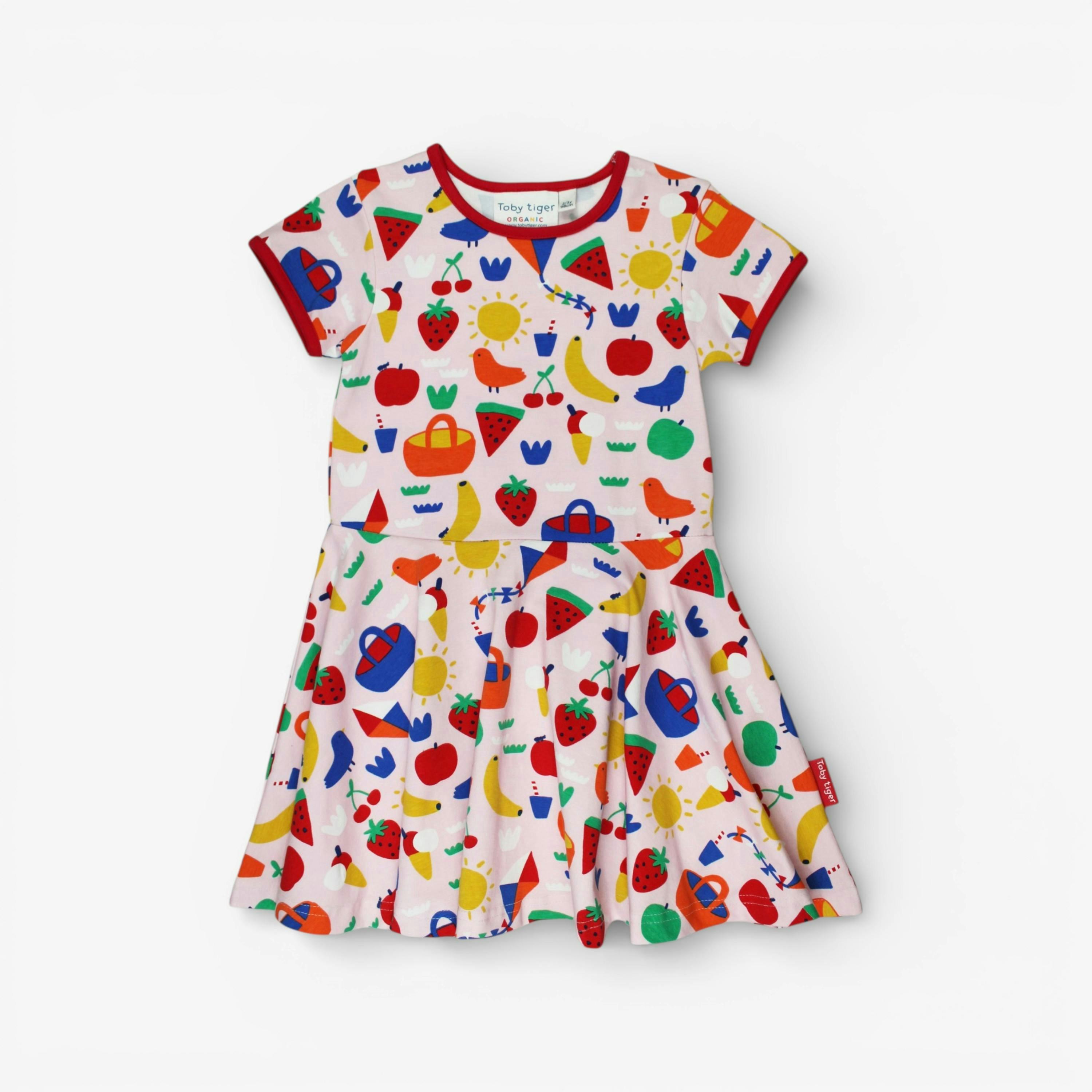 Organic Picnic Print Short Sleeved Skater Dress , view 1 of 4