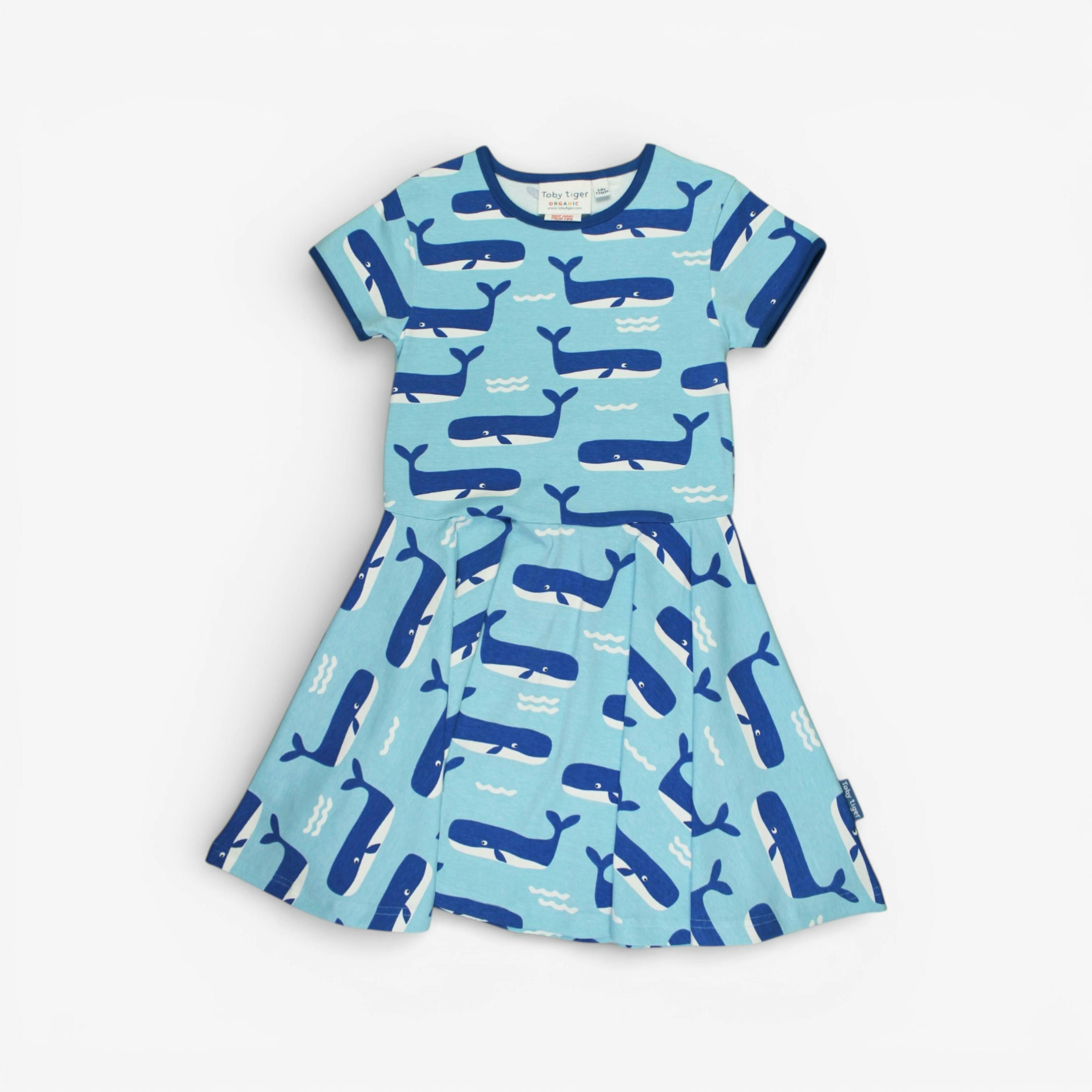 Organic Whale Waves Print Short Sleeved Skater Dress , view 1 of 3