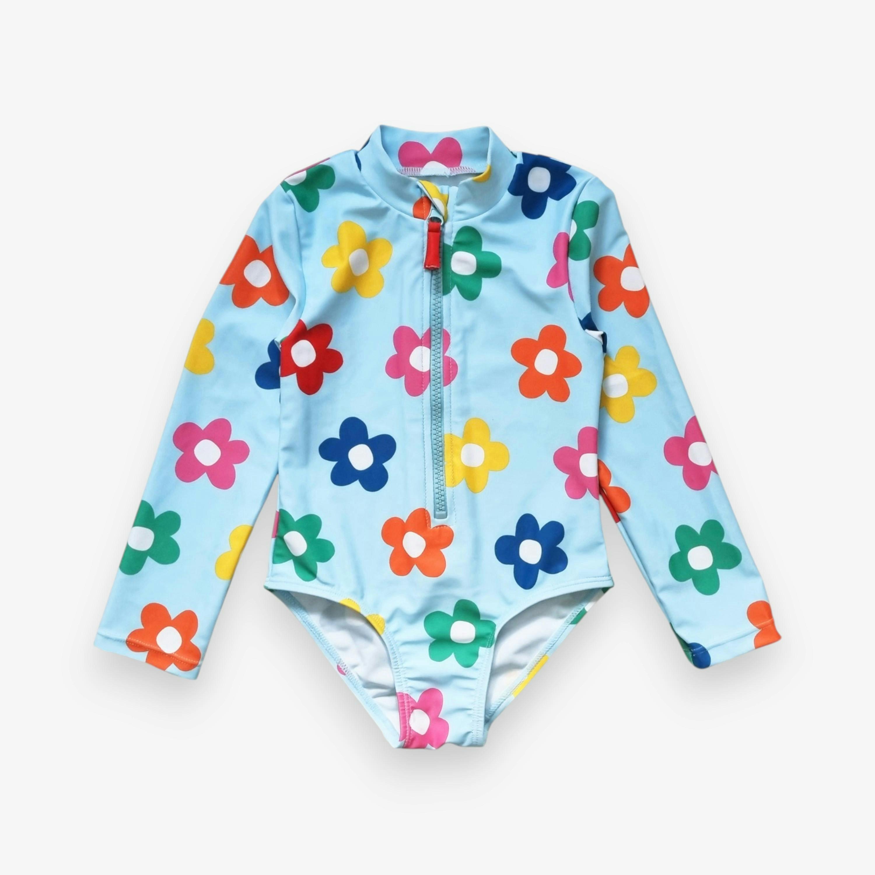 Rainbow Bloom Print Long-Sleeved Kids' Swimsuit , view 1 of 5