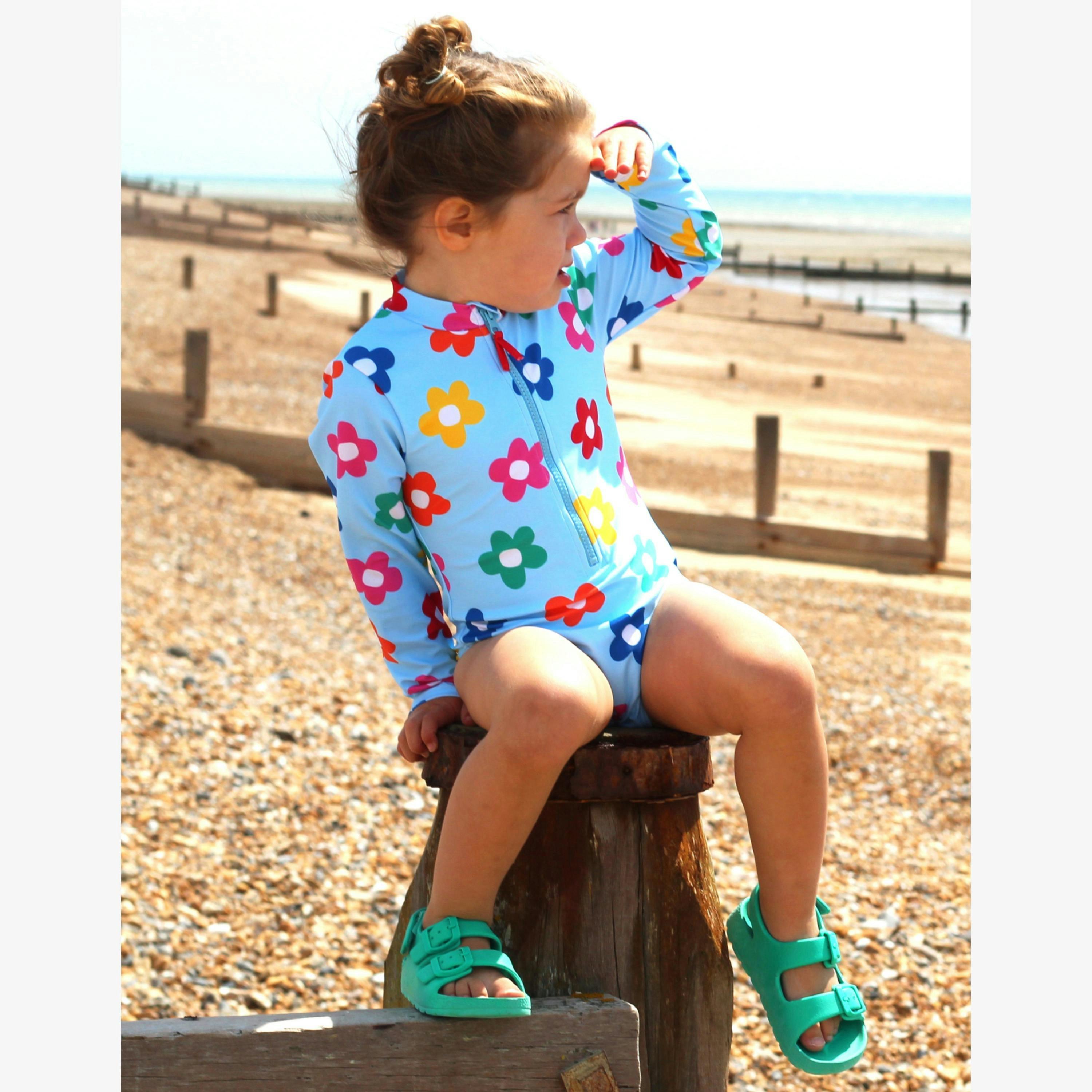 Rainbow Bloom Print Long-Sleeved Kids' Swimsuit , view 2 of 5