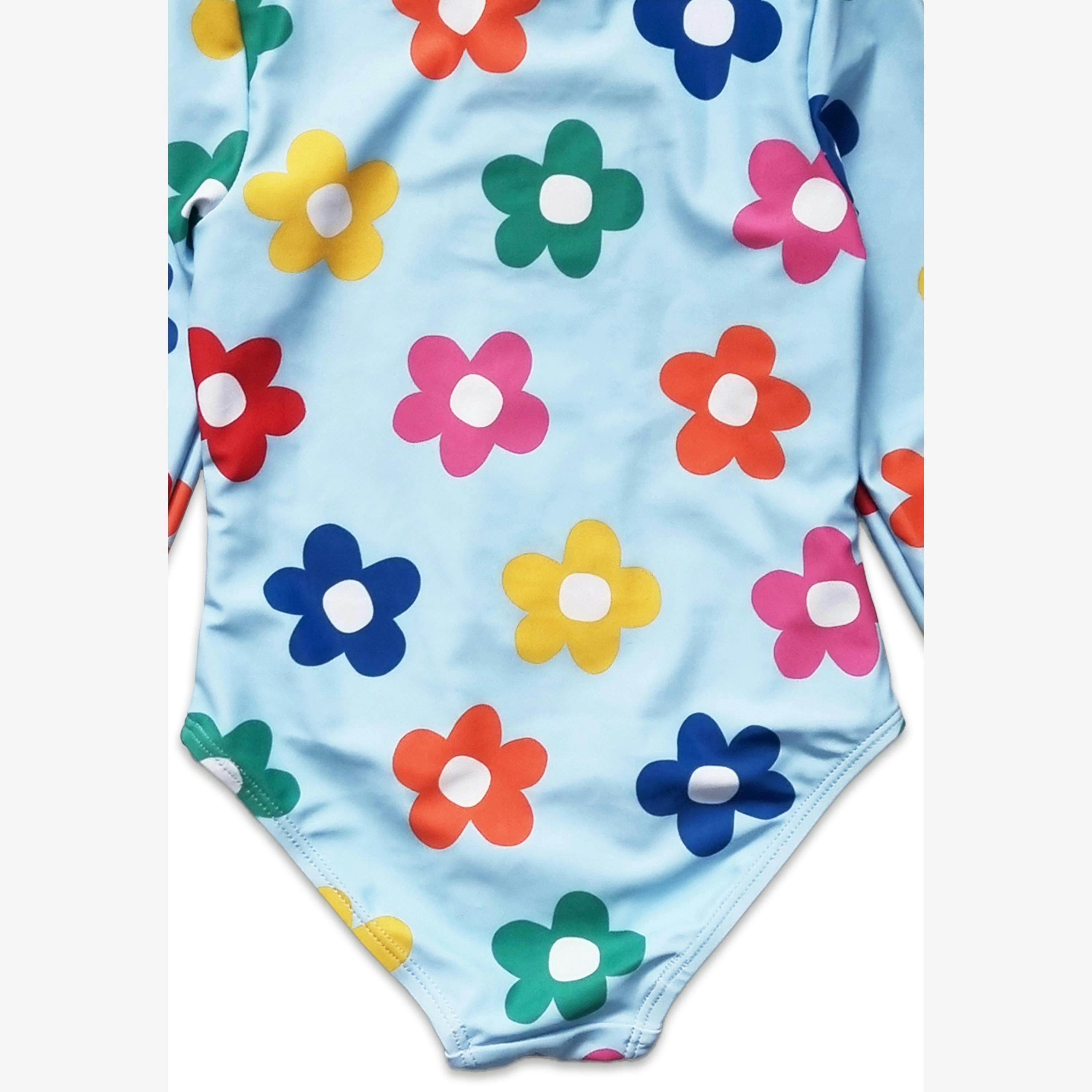 Rainbow Bloom Print Long-Sleeved Kids' Swimsuit , view 3 of 5