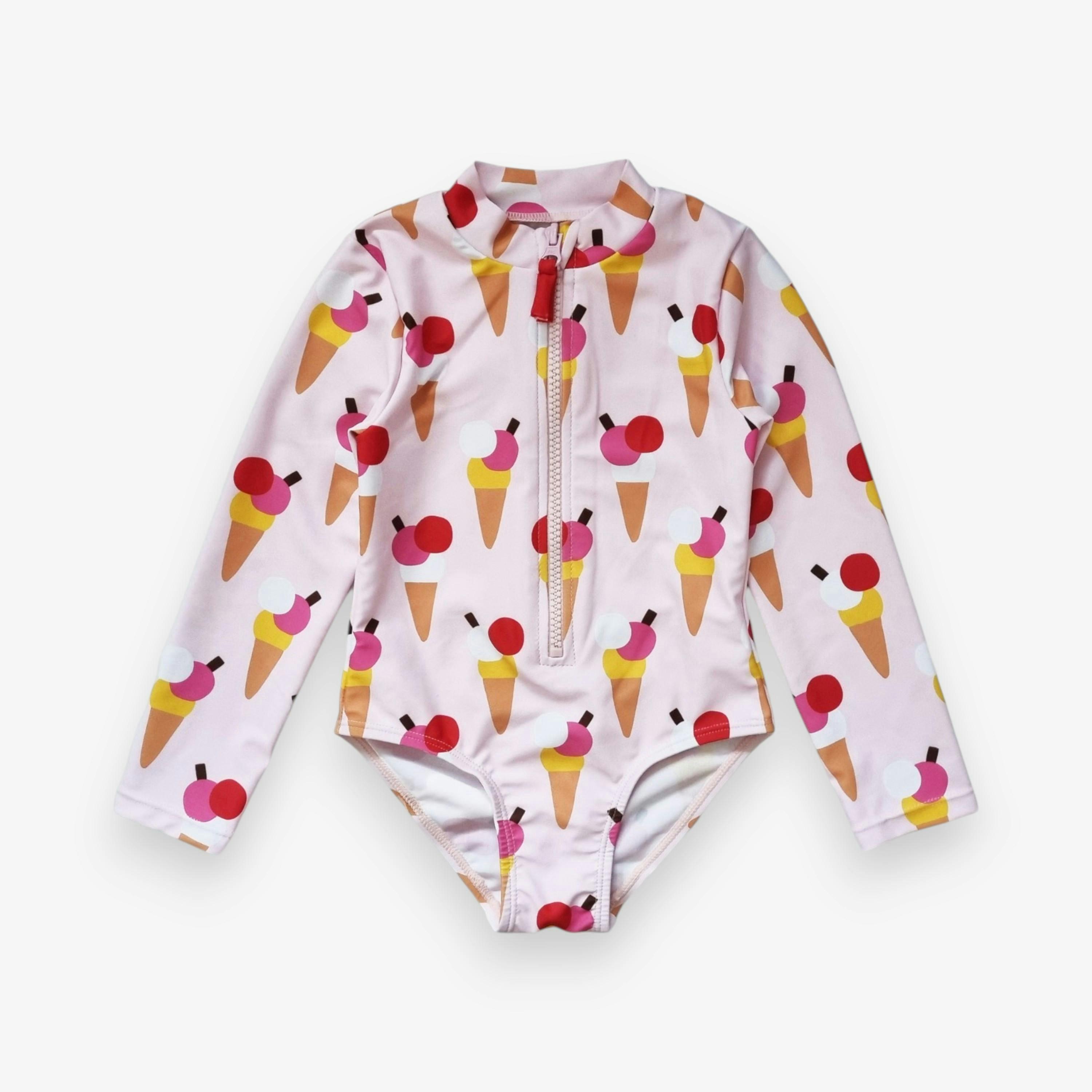 Ice Cream Cones Print Long-Sleeved Kids' Swimsuit , view 1 of 5