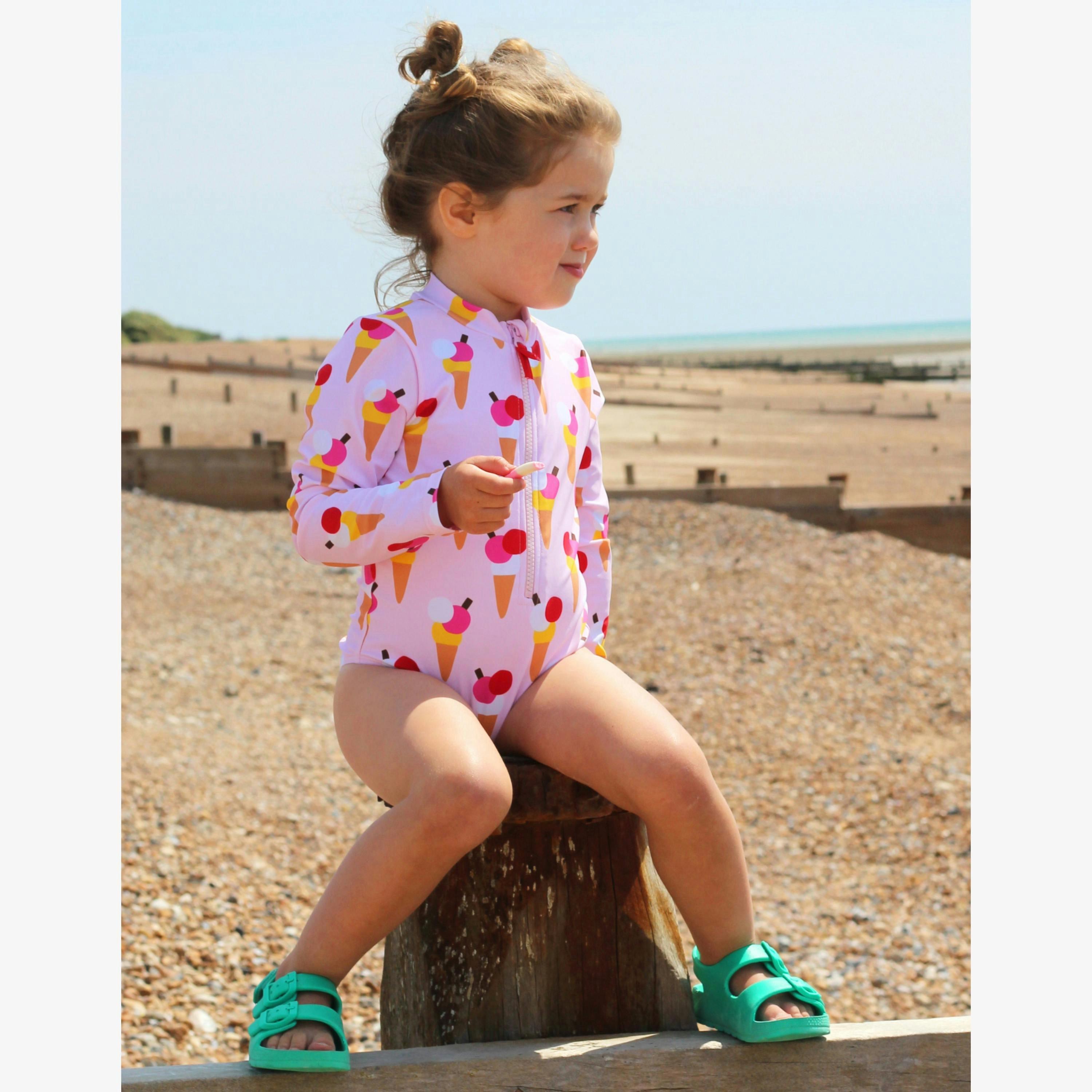 Ice Cream Cones Print Long-Sleeved Kids' Swimsuit , view 2 of 5