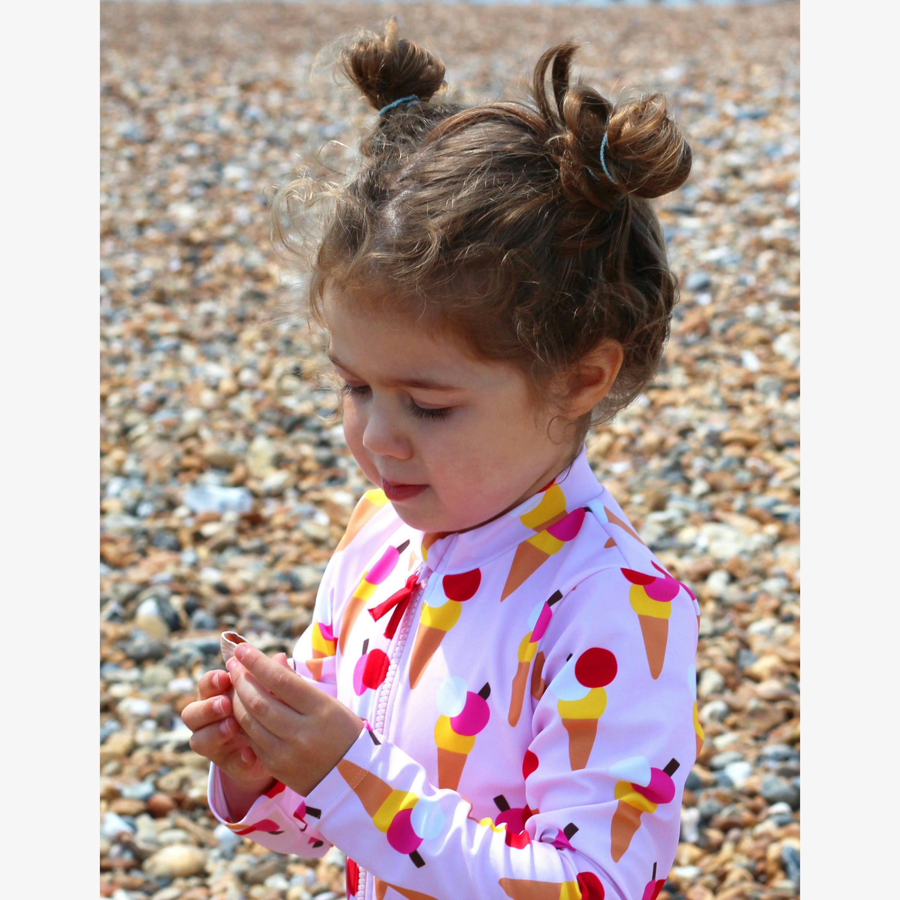 Ice Cream Cones Print Long-Sleeved Kids' Swimsuit , view 3 of 5