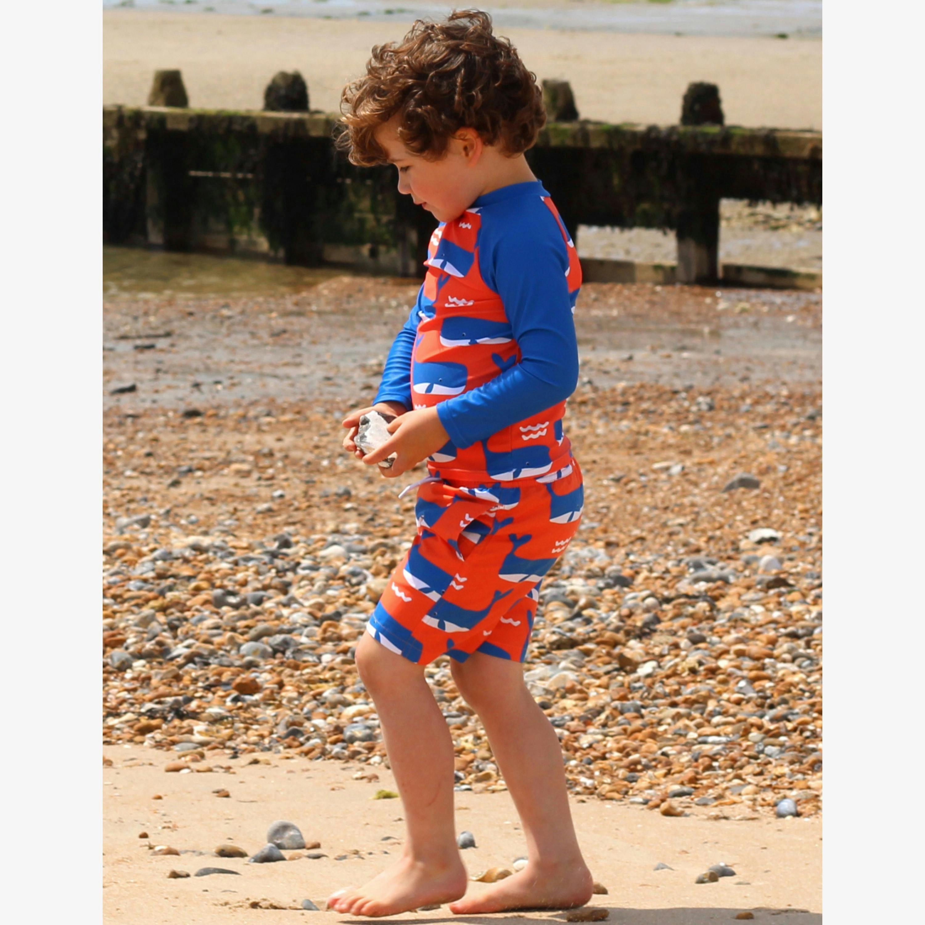 Whale Waves Print Kids' Swim Shorts , view 2 of 4