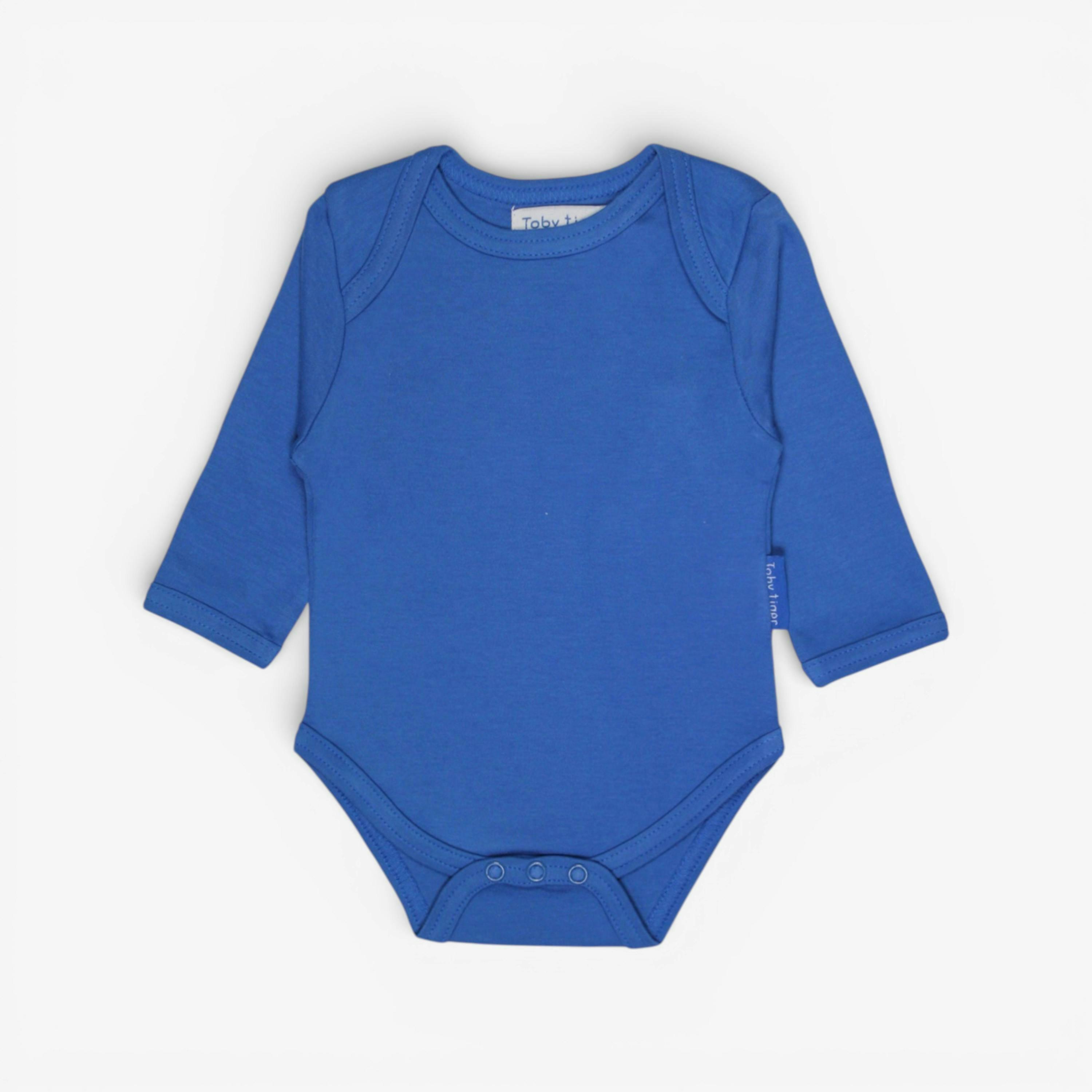 Organic Blue Basic Long-Sleeved Baby Bodysuit , view 1 of 1