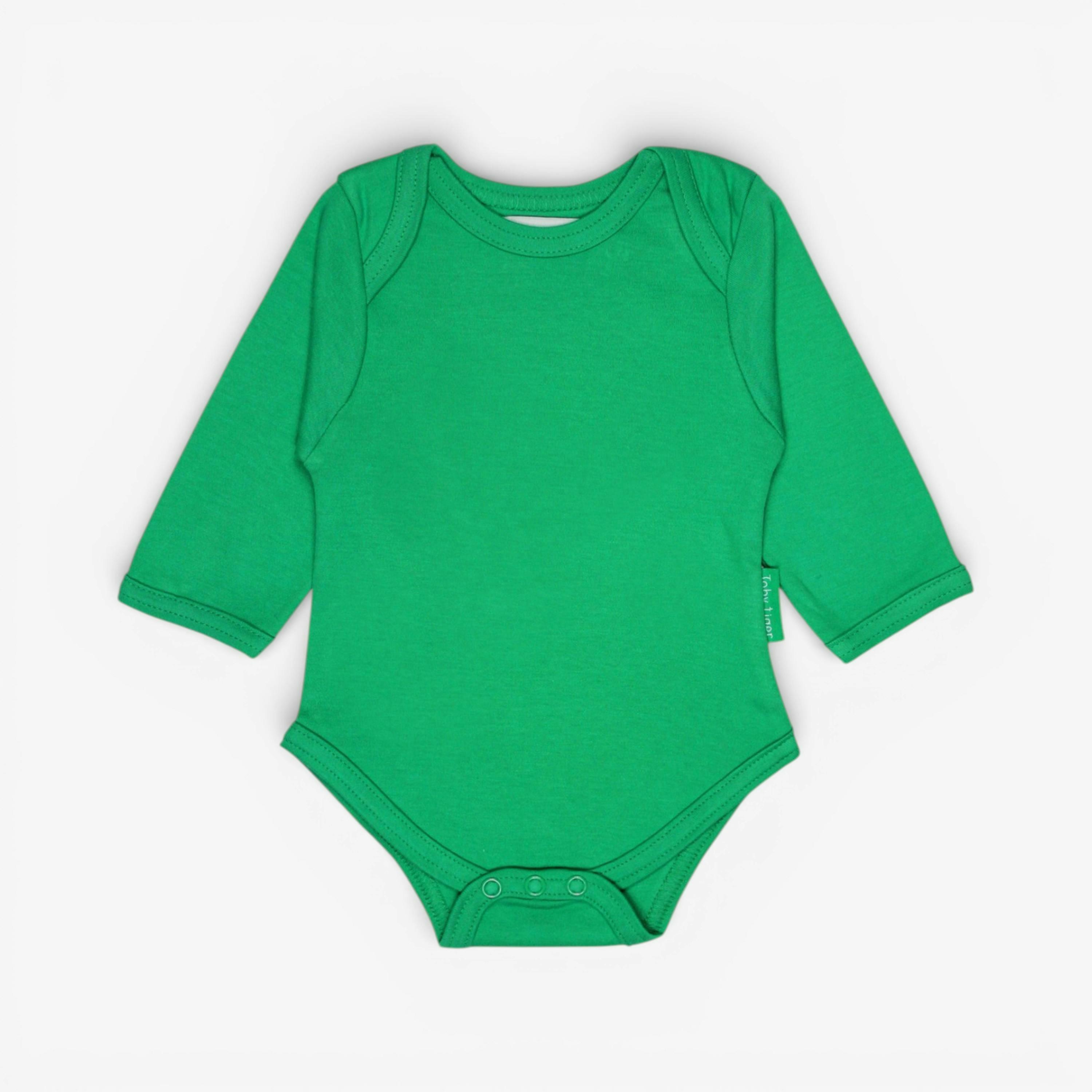 Organic Green Basic Long-Sleeved Baby Bodysuit , view 1 of 2