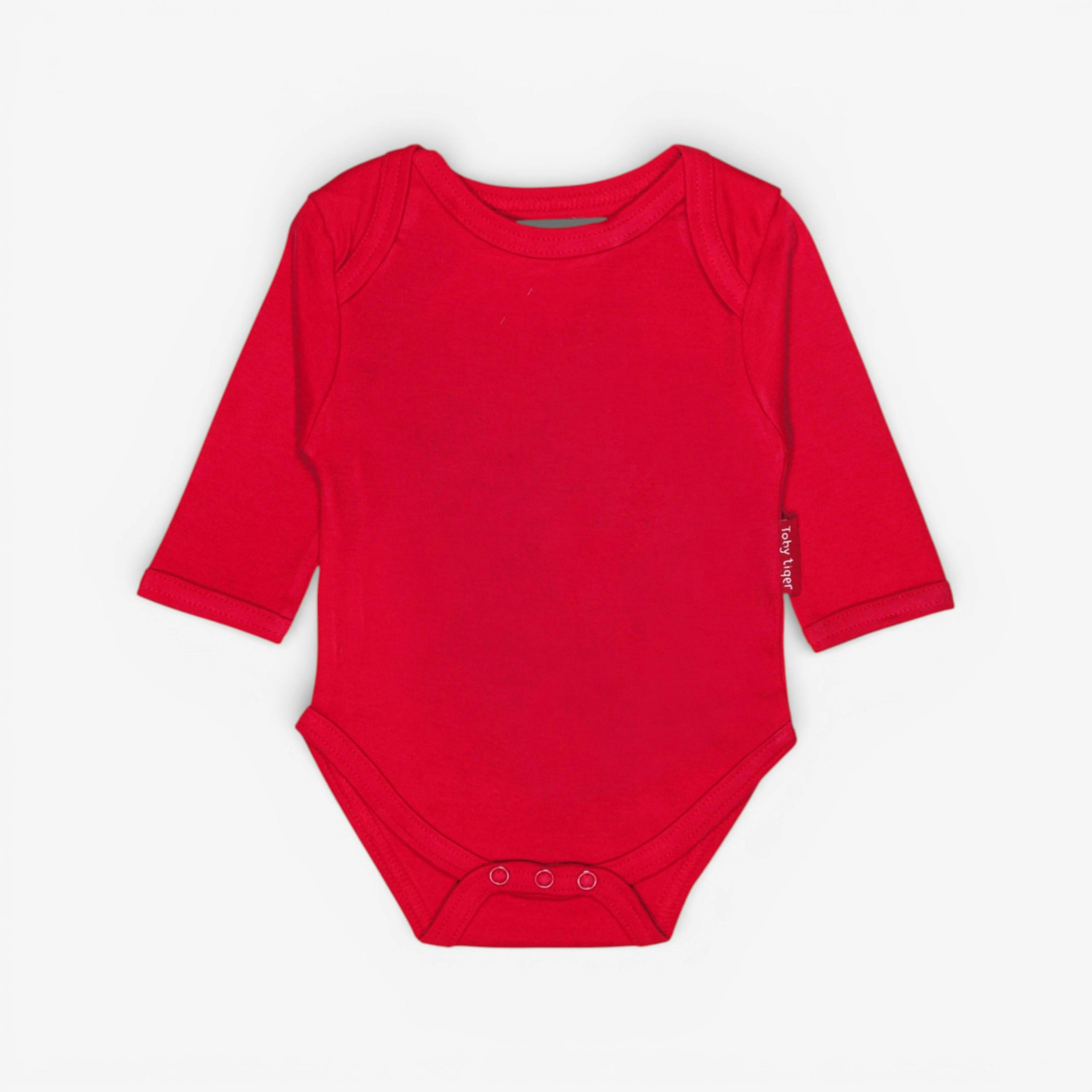 Organic Red Basic Long-Sleeved Baby Bodysuit , view 1 of 1