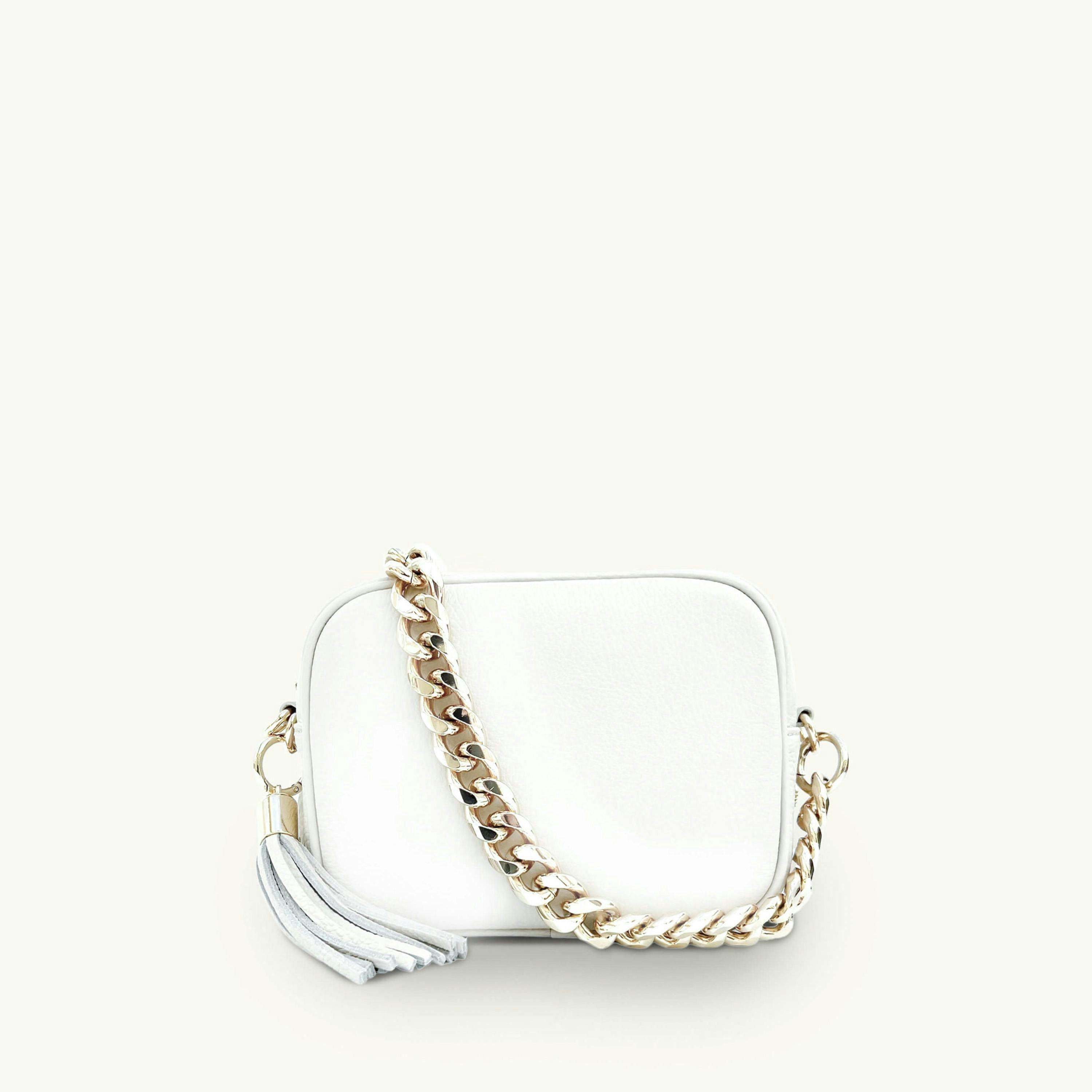 The Tassel Leather Crossbody Bag With Gold Chain Strap , view 1 of 6