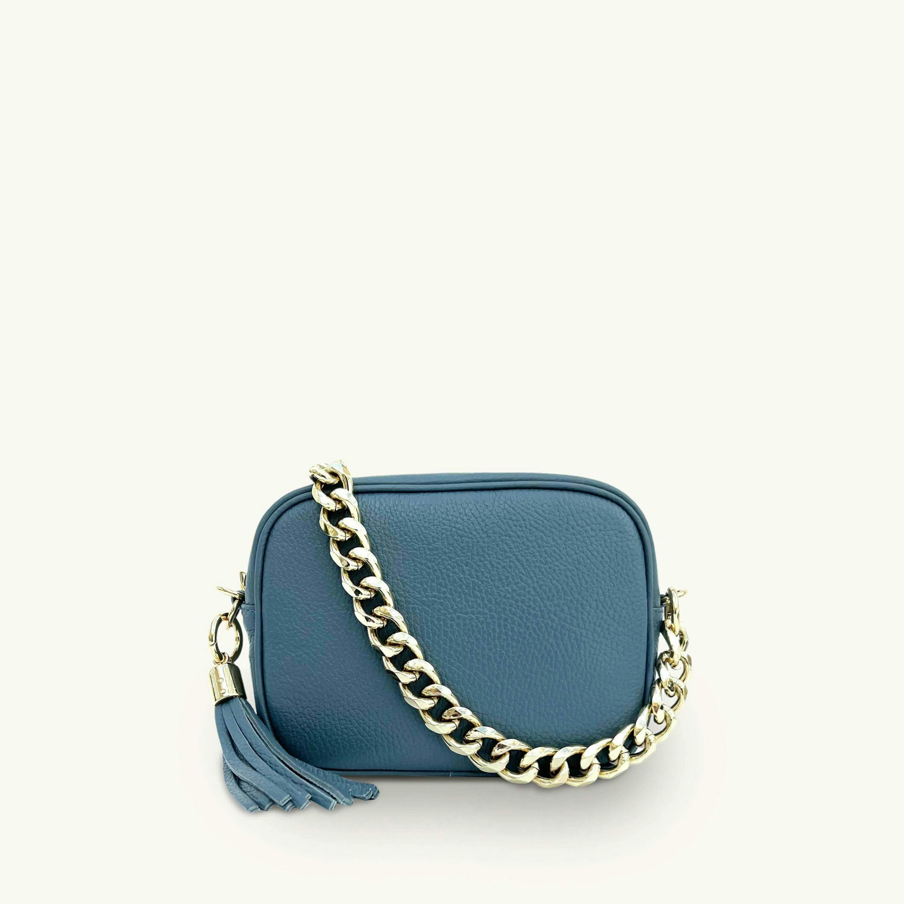 The Tassel Leather Crossbody Bag With Gold Chain Strap , view 1 of 5