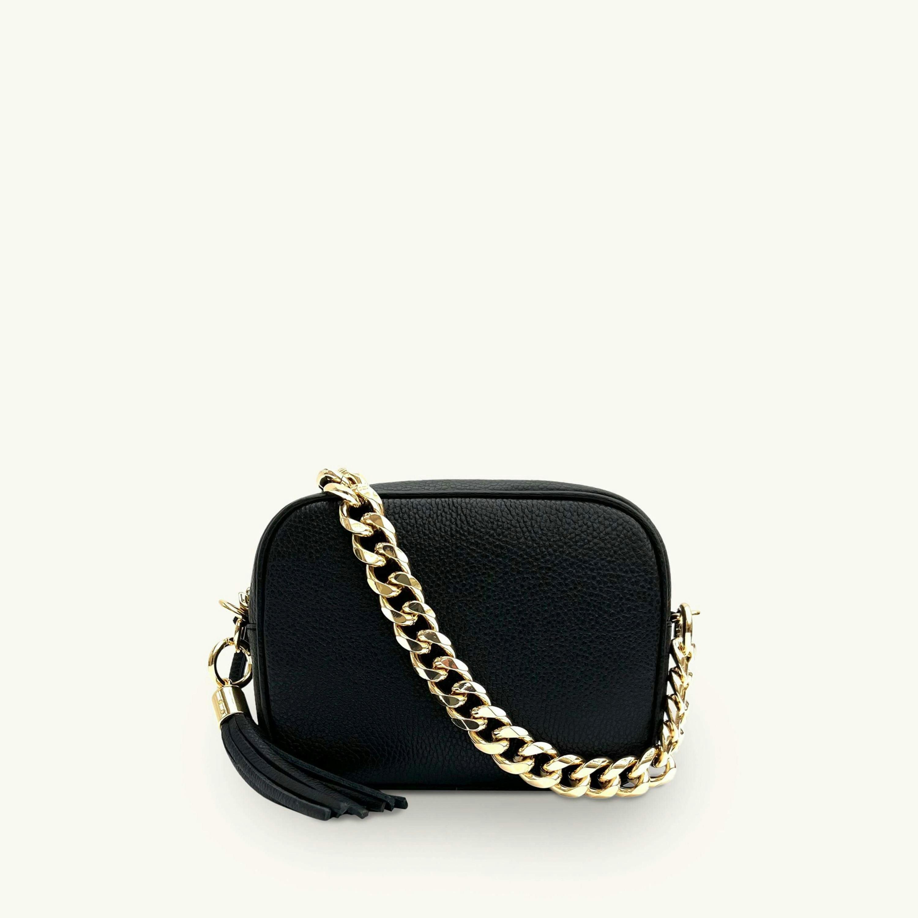 The Tassel Leather Crossbody Bag With Gold Chain Strap , view 1 of 6