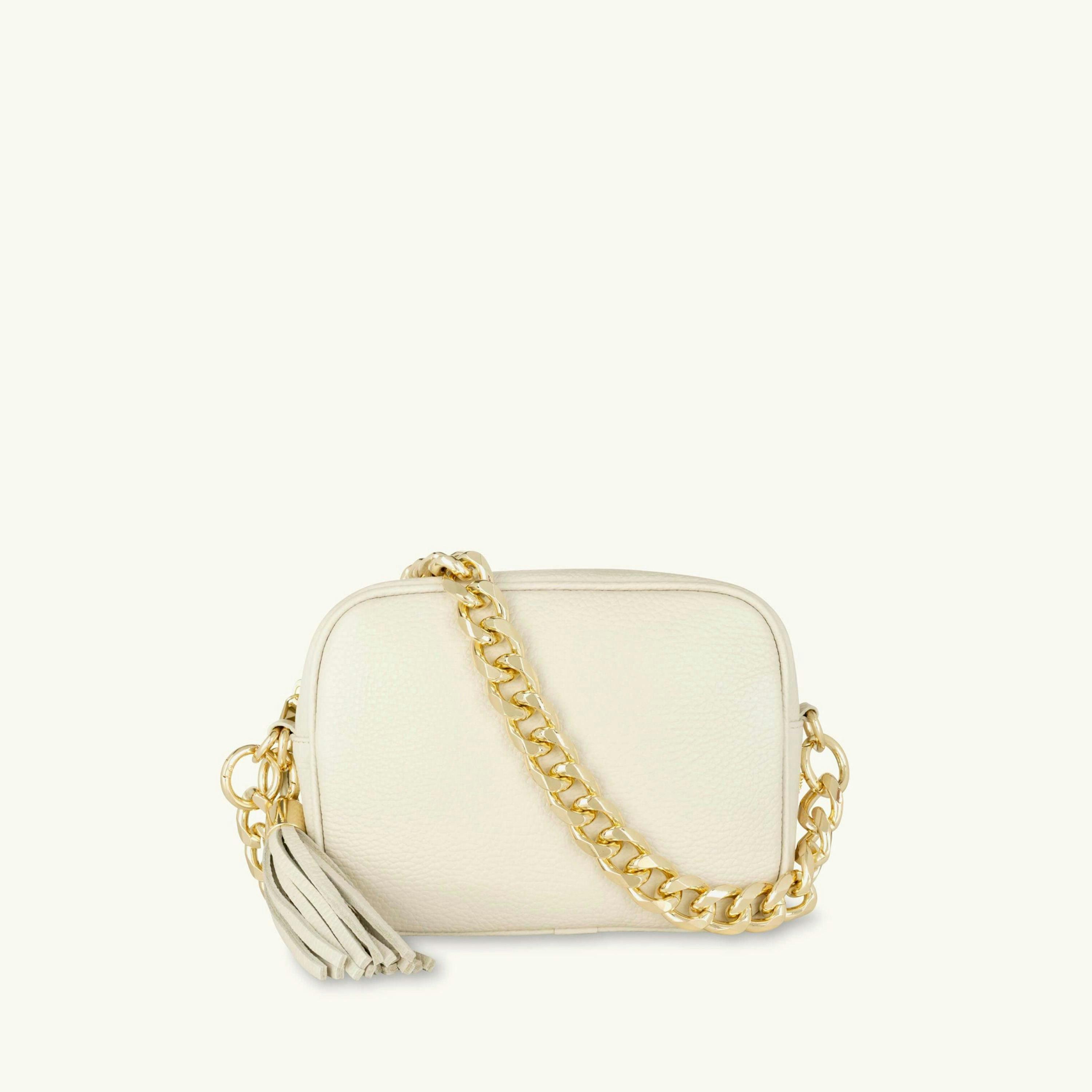 The Tassel Leather Crossbody Bag With Gold Chain Strap , view 1 of 5