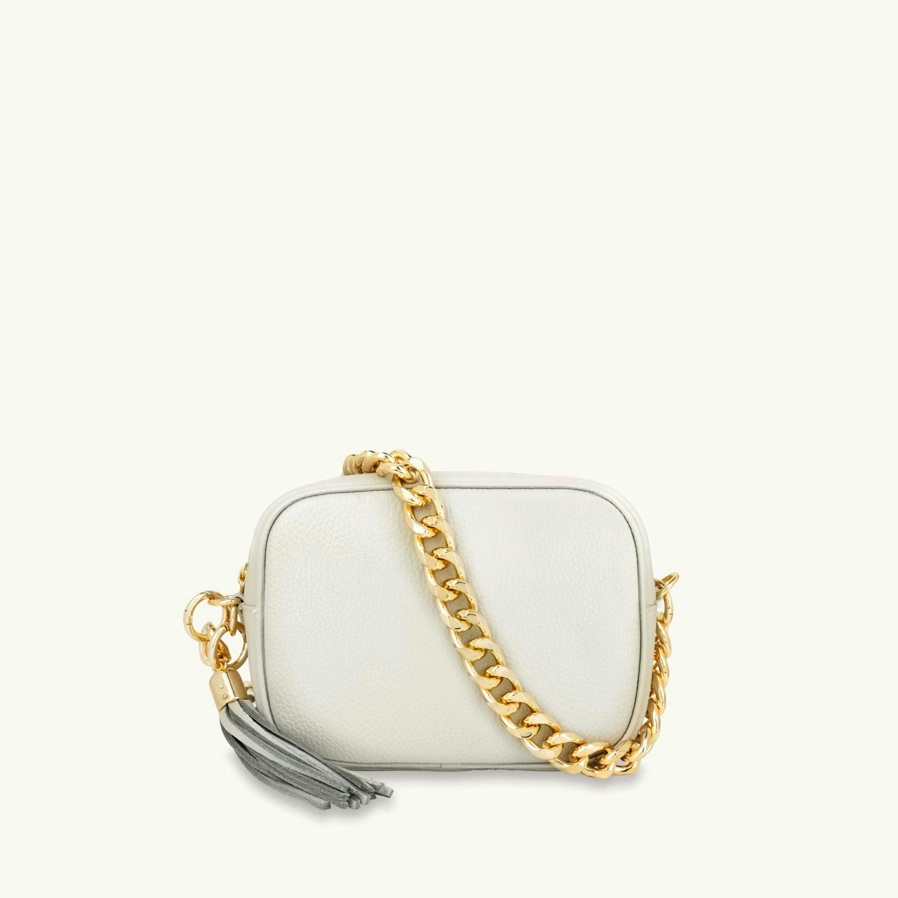 The Tassel Leather Crossbody Bag With Gold Chain Strap , view 1 of 5
