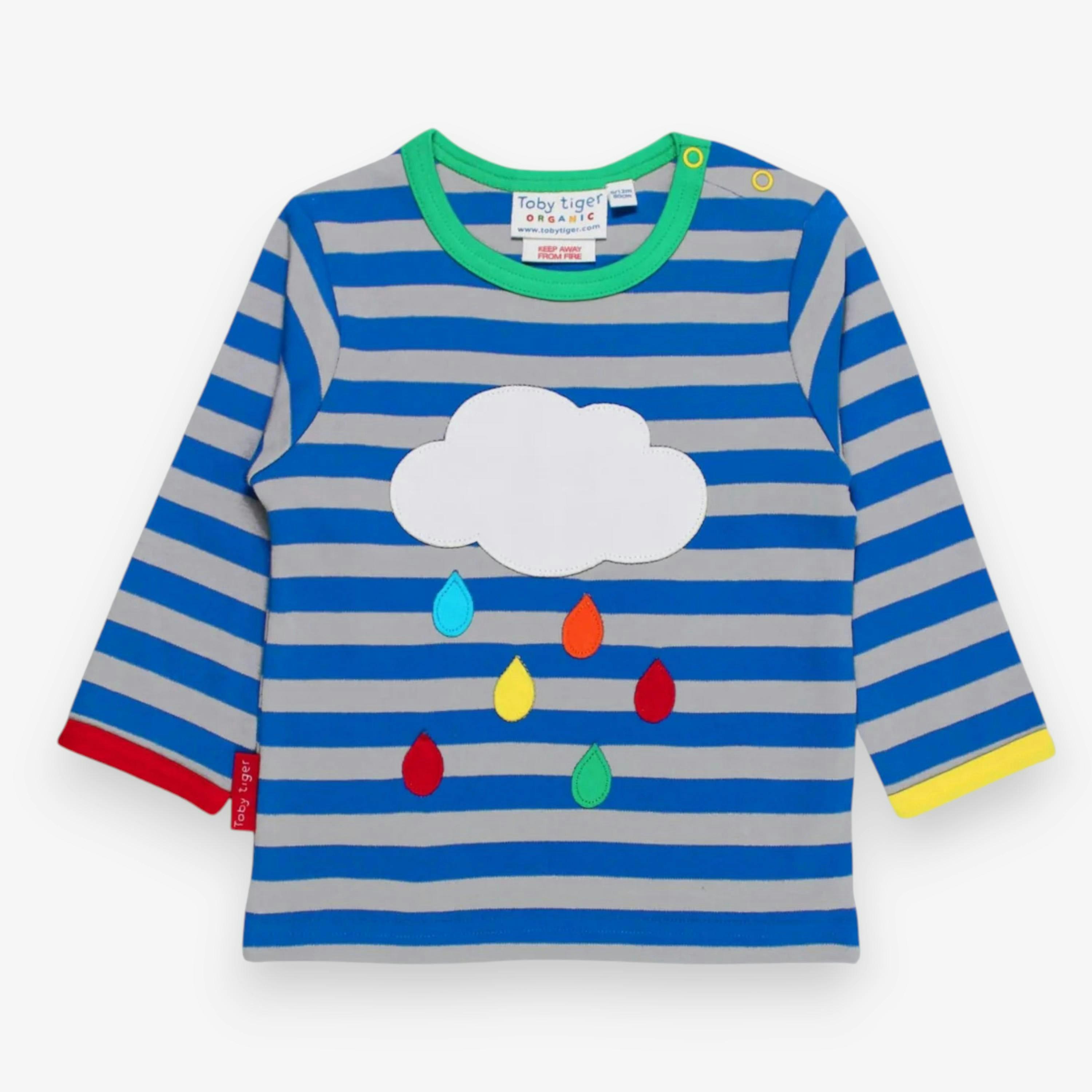 Organic Rainbow Raindrop Cloud Applique Long-Sleeved T-Shirt , view 1 of 2