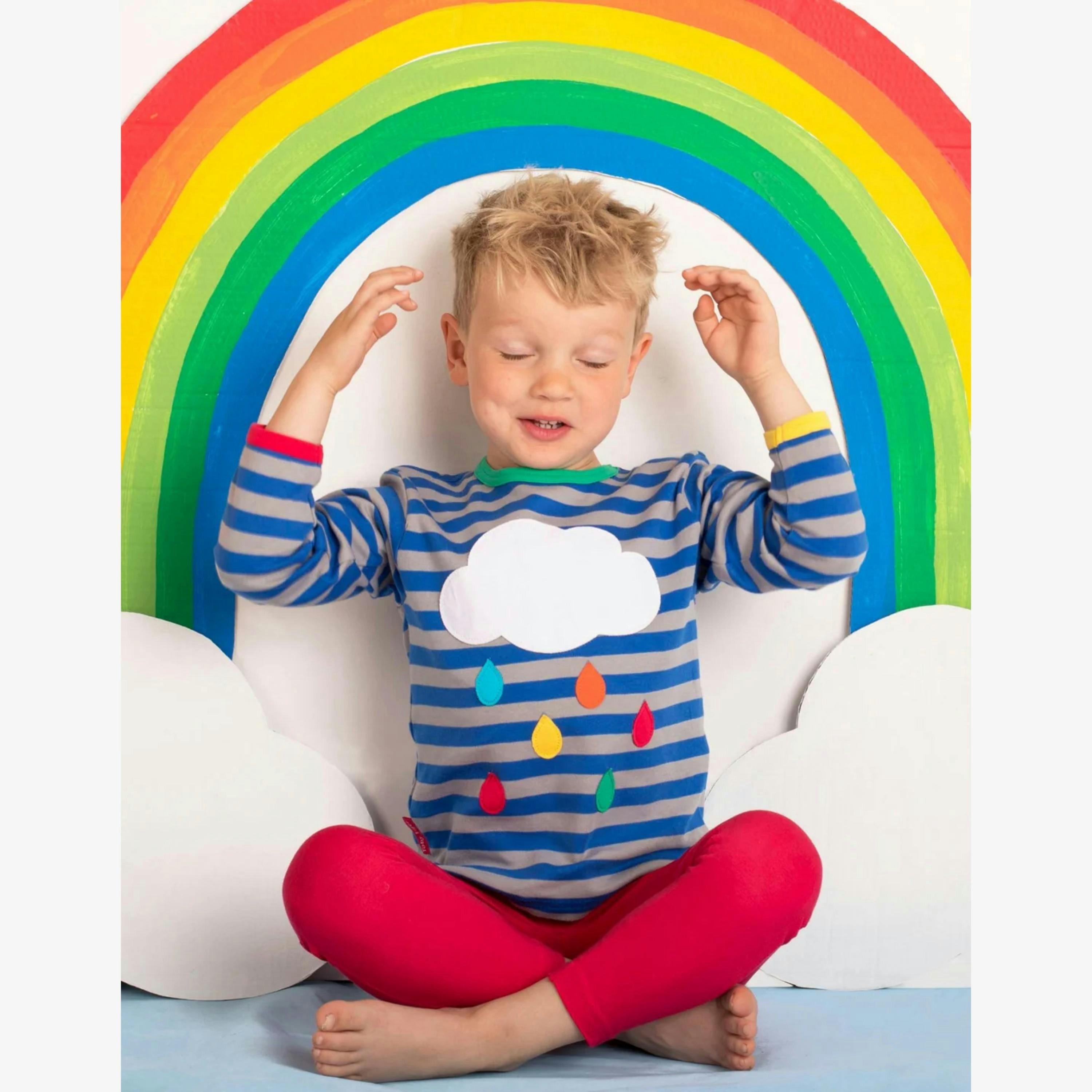 Organic Rainbow Raindrop Cloud Applique Long-Sleeved T-Shirt , view 2 of 2