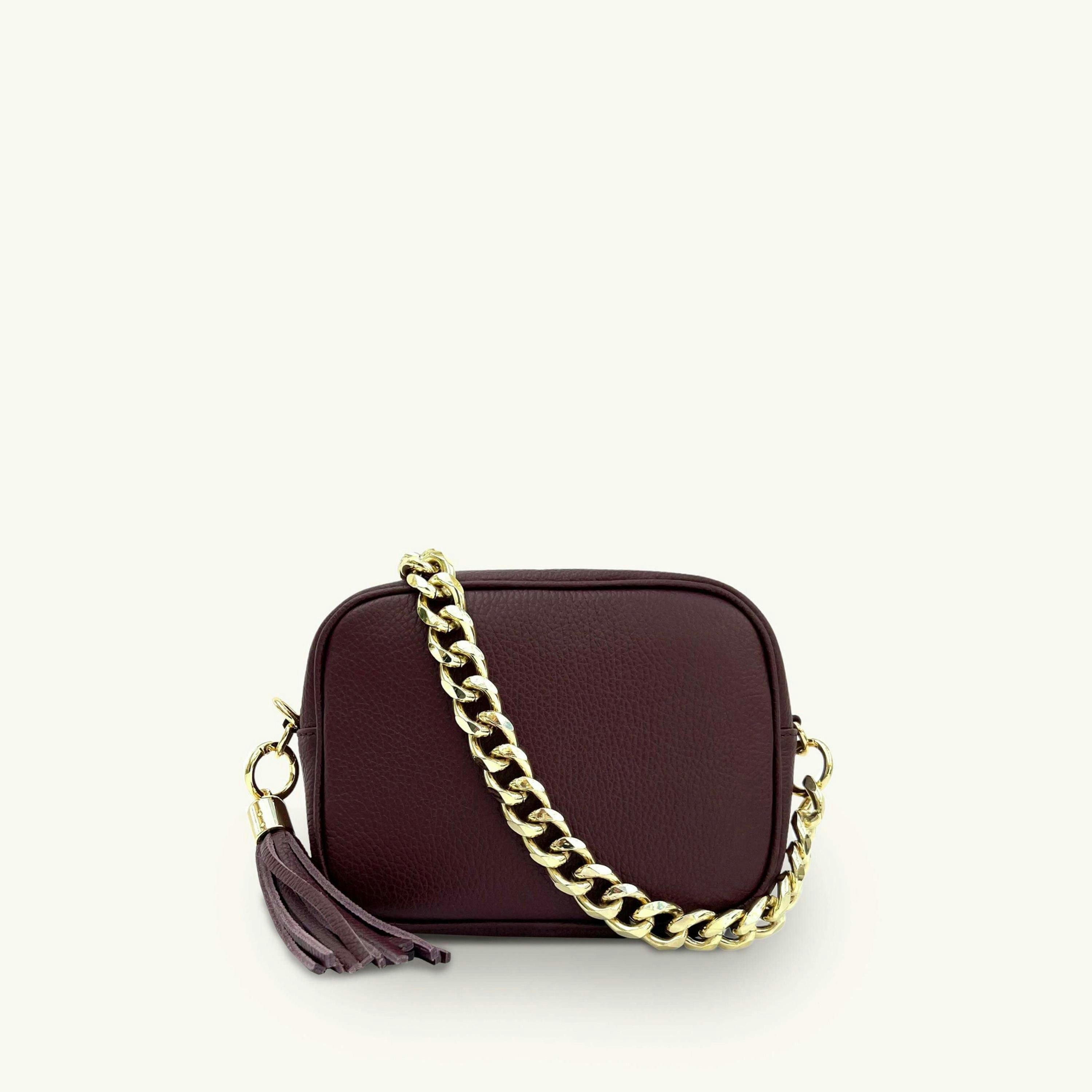 The Tassel Leather Crossbody Bag With Gold Chain Strap , view 1 of 6